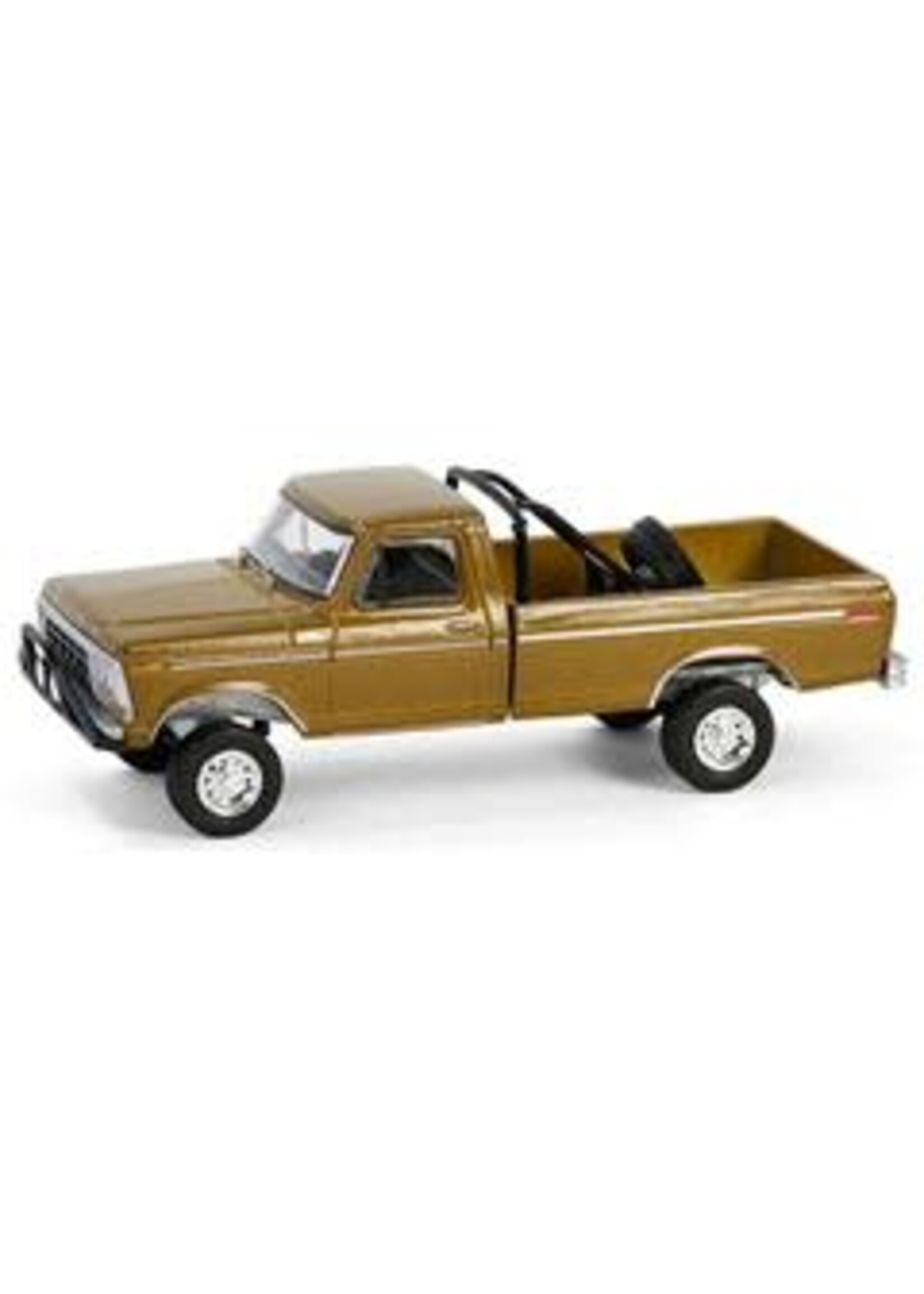 Ford 1/64 1979 Ford F250 Ranger Lifted with Rollbar Mounted Spare Tire, Gold Metallic, All-Terrain Series 16