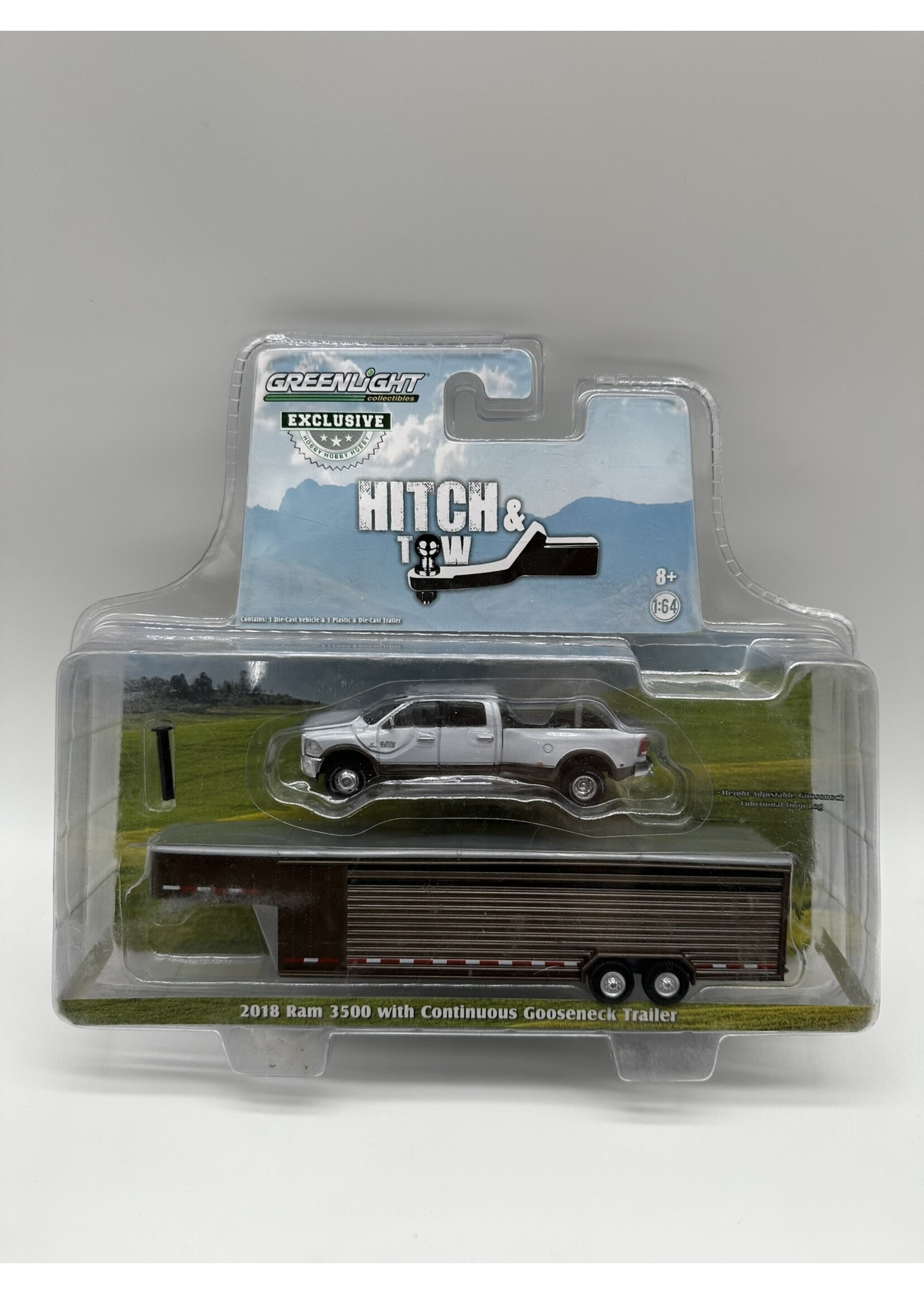 Ram 1/64 2018 Ram 3500, Bright White and Walnut Brown,  Walnut Brown  Gooseneck Livestock Trailer