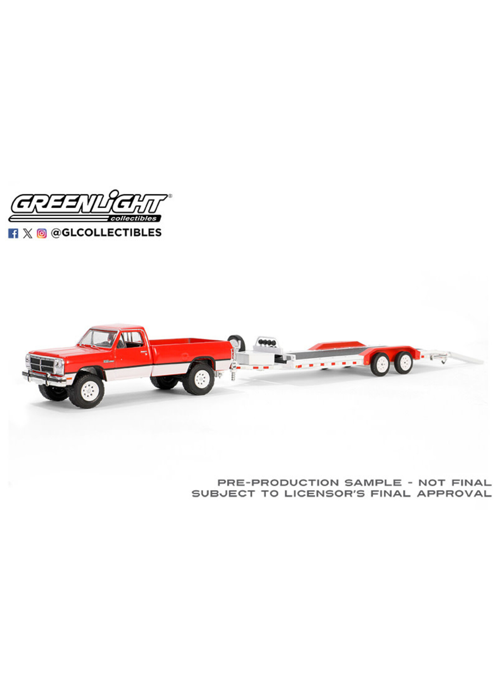 Dodge 1/64 Hitch & Tow Series 31 - 1991 Dodge Ram Power Ram 250 - Red & White with Heavy Duty Car Hauler
