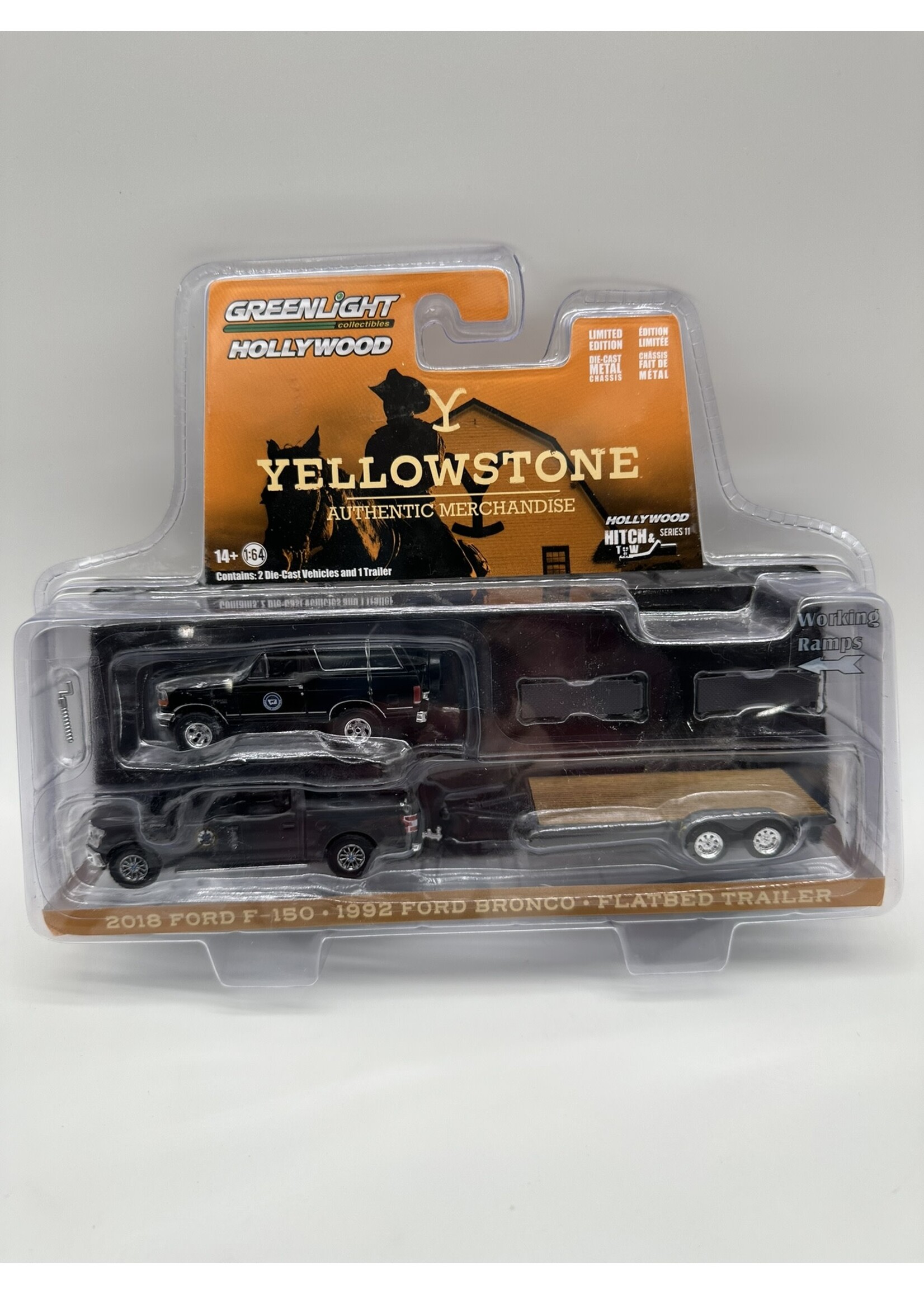 Ford 2018 Ford F-150 Montana Livestock Assoc. w/ 1992 Ford Bronco - Yellowstone (Hollywood Hitch & Tow) Series 11 Diecast 1:64 Model