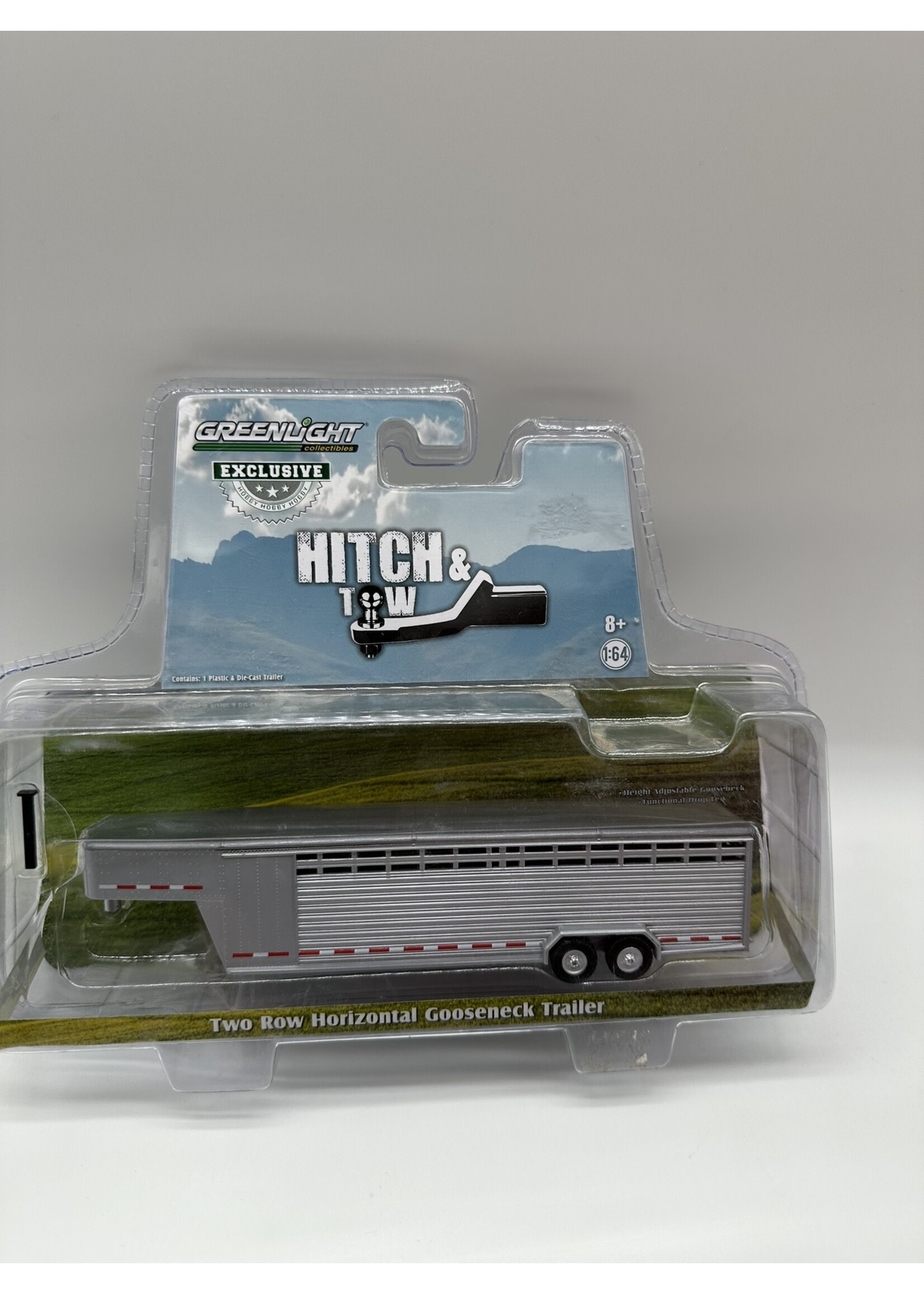 Greenlight 1/64 Two Row Horizontal Silver Gooseneck Livestock Trailer