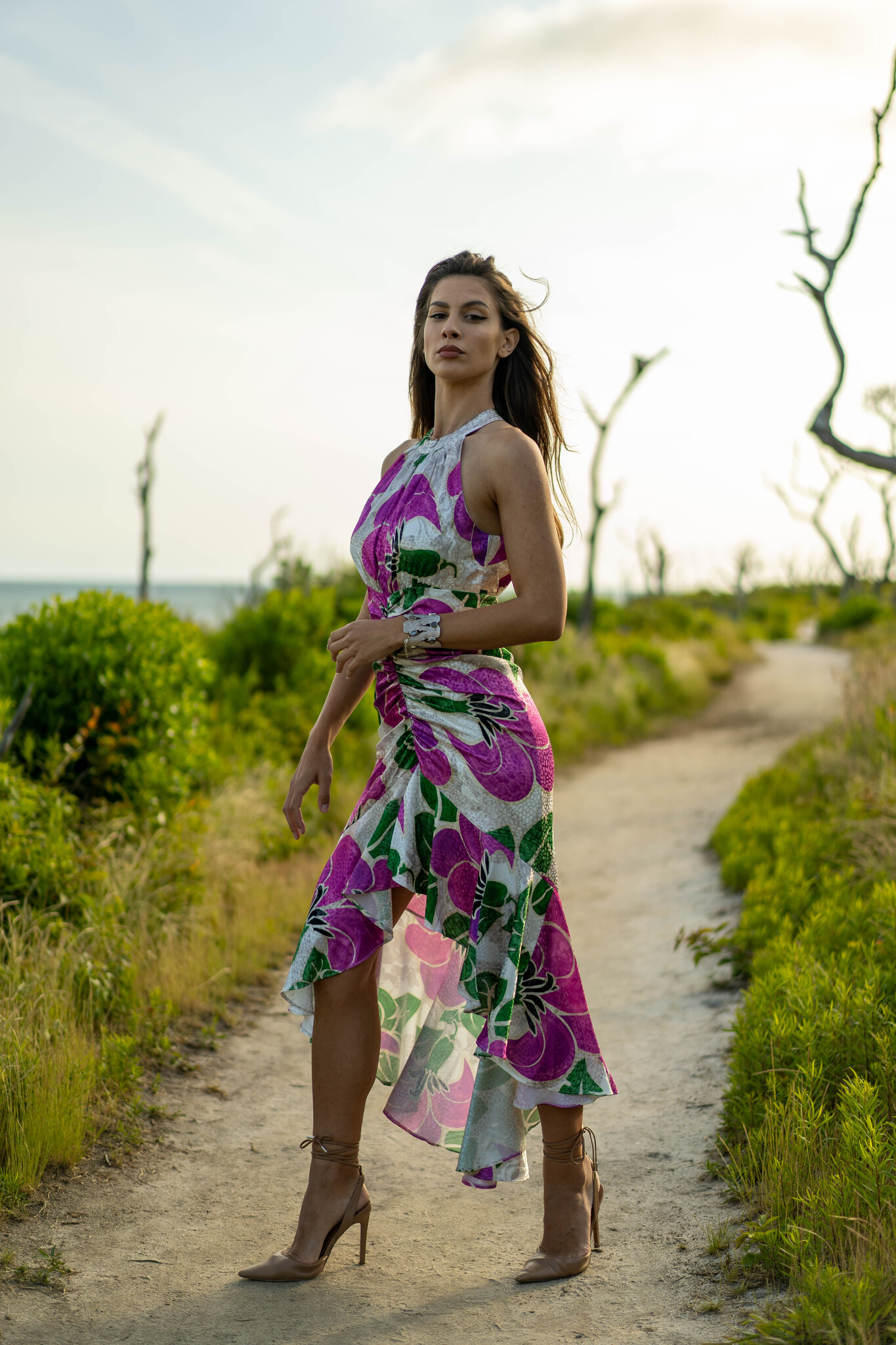 Floral dress with asymmetrical hem - Women