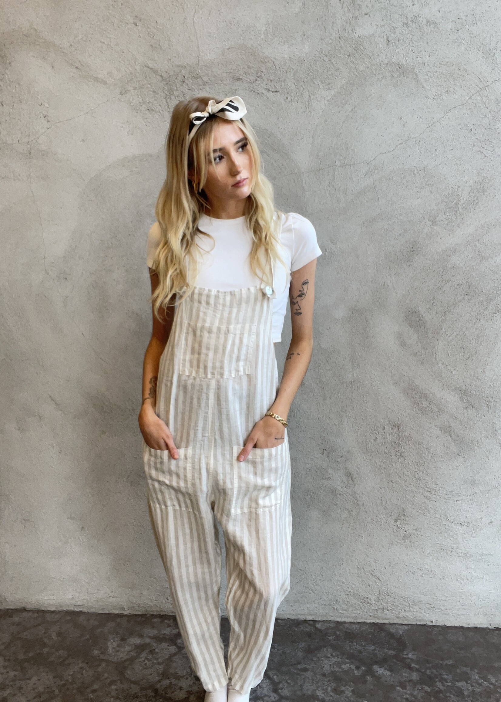 Frockk Linen Overalls with pockets Striped
