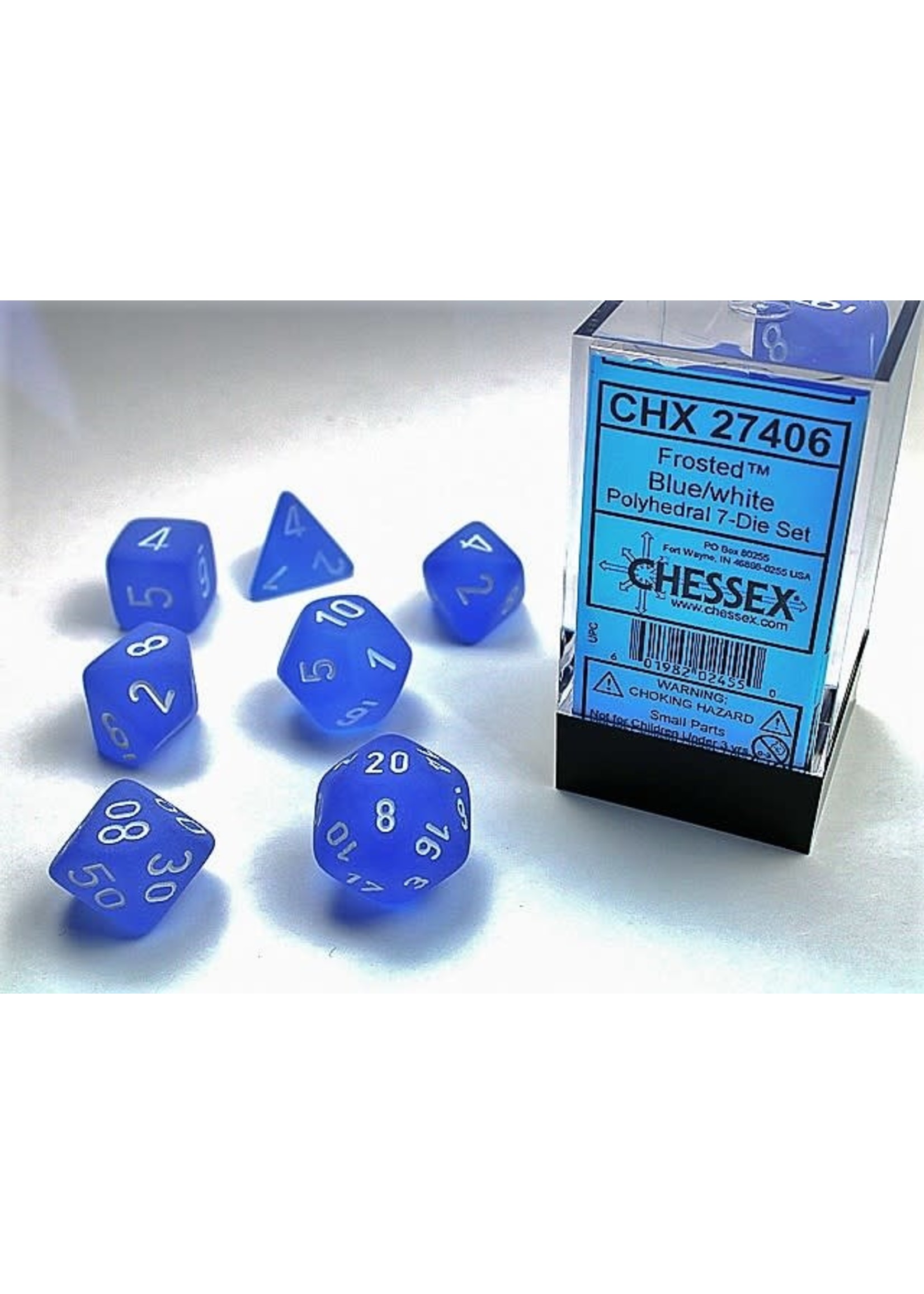 Chessex Frosted: Blue/White - Set of 7 Polyhedral Dice by Chessex