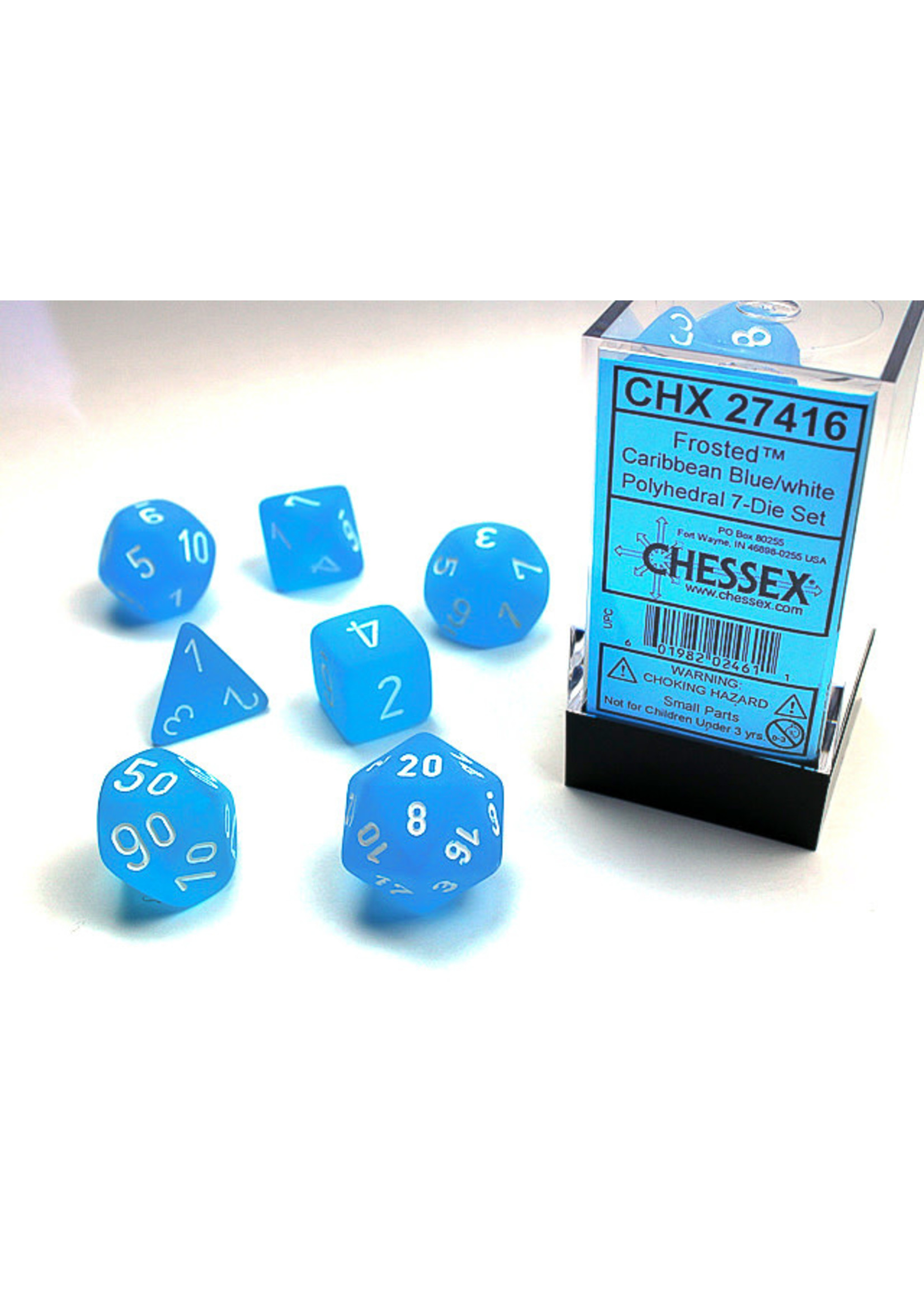 Chessex Frosted: Caribean Blue/White- Ensemble de 7 dés polyédriques de Chessex