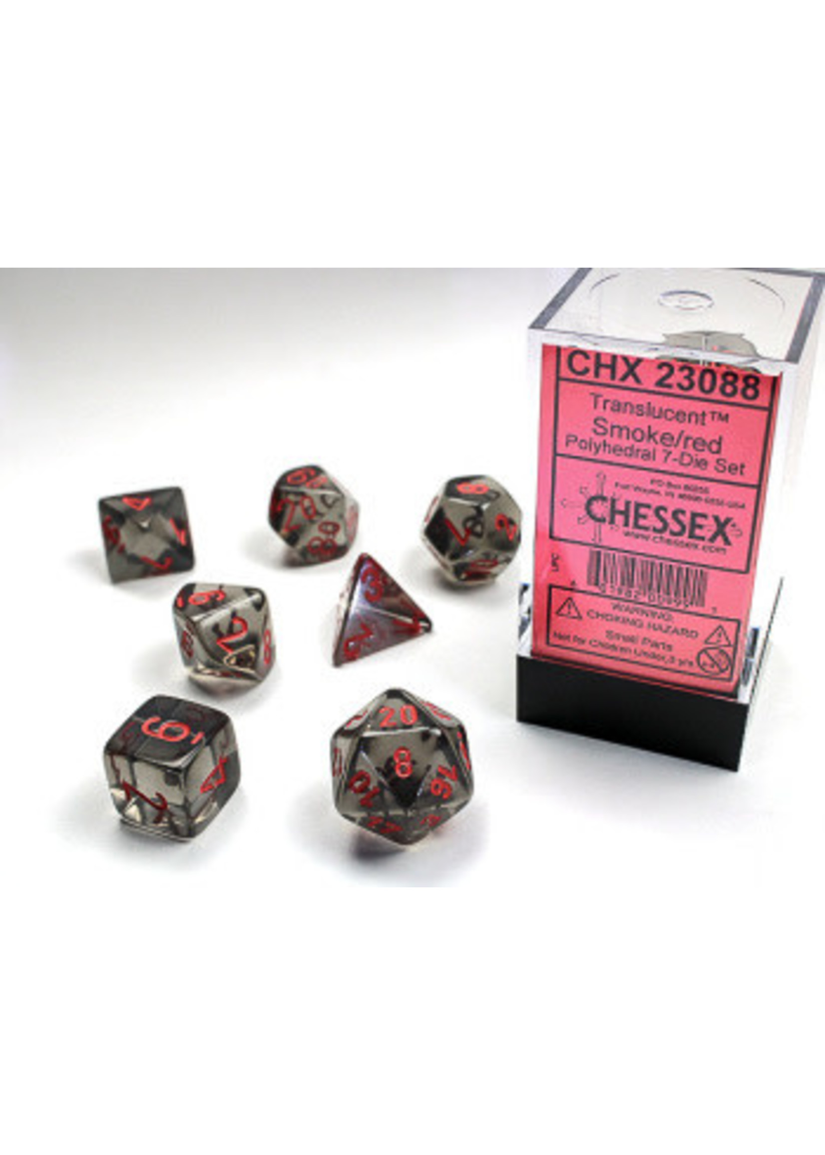 Chessex Translucent: Smoke/Red - Set of 7 Polyhedral Dice by Chessex