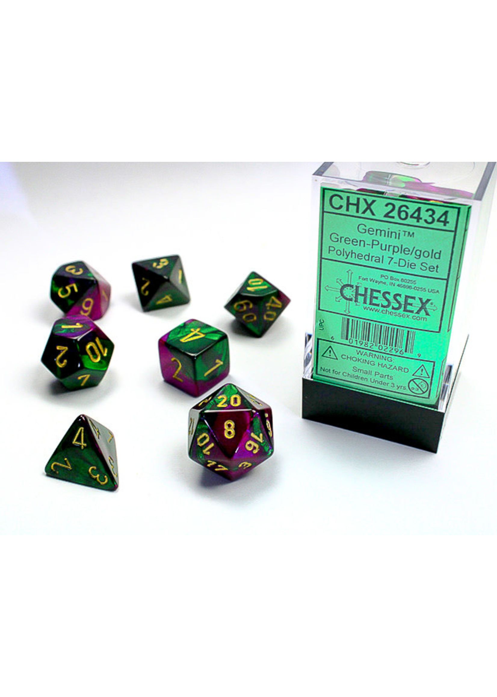 Chessex Gemini Green-Purple/gold- Set of 7 Polyhedral Dice by Chessex