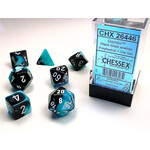 Gemini Black-Shell/white- Set of 7 Polyhedral Dice by Chessex