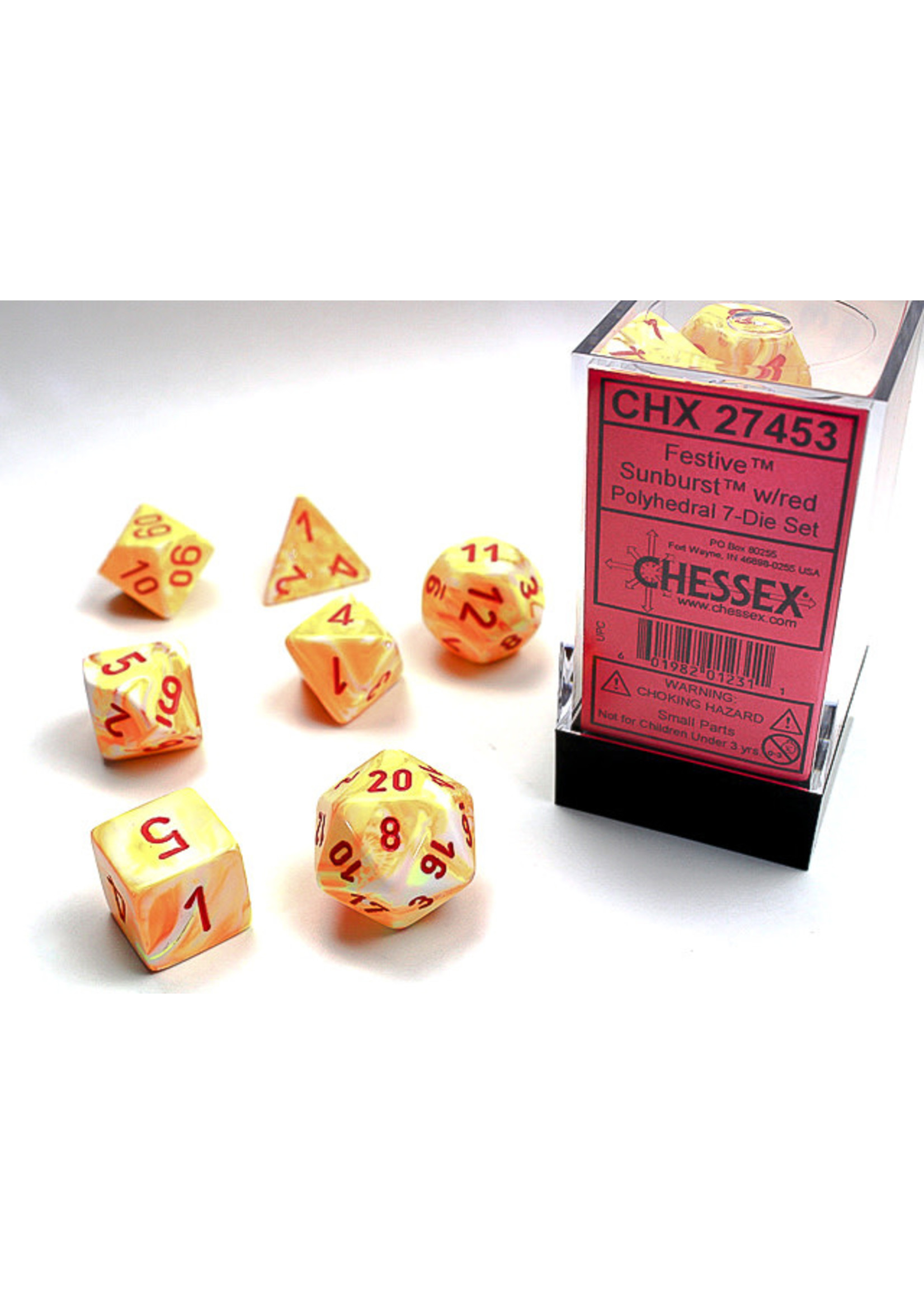 Chessex Festive Sunburst w/red: Set of 7 Polyhedral Dice by Chessex