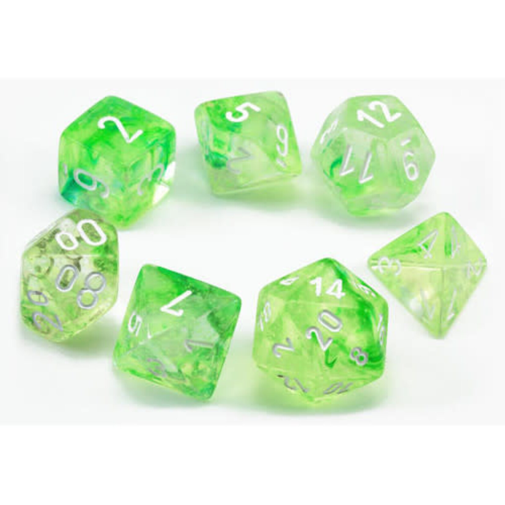 Nebula Spring/white: Set of 7 Polyhedral Dice by Chessex