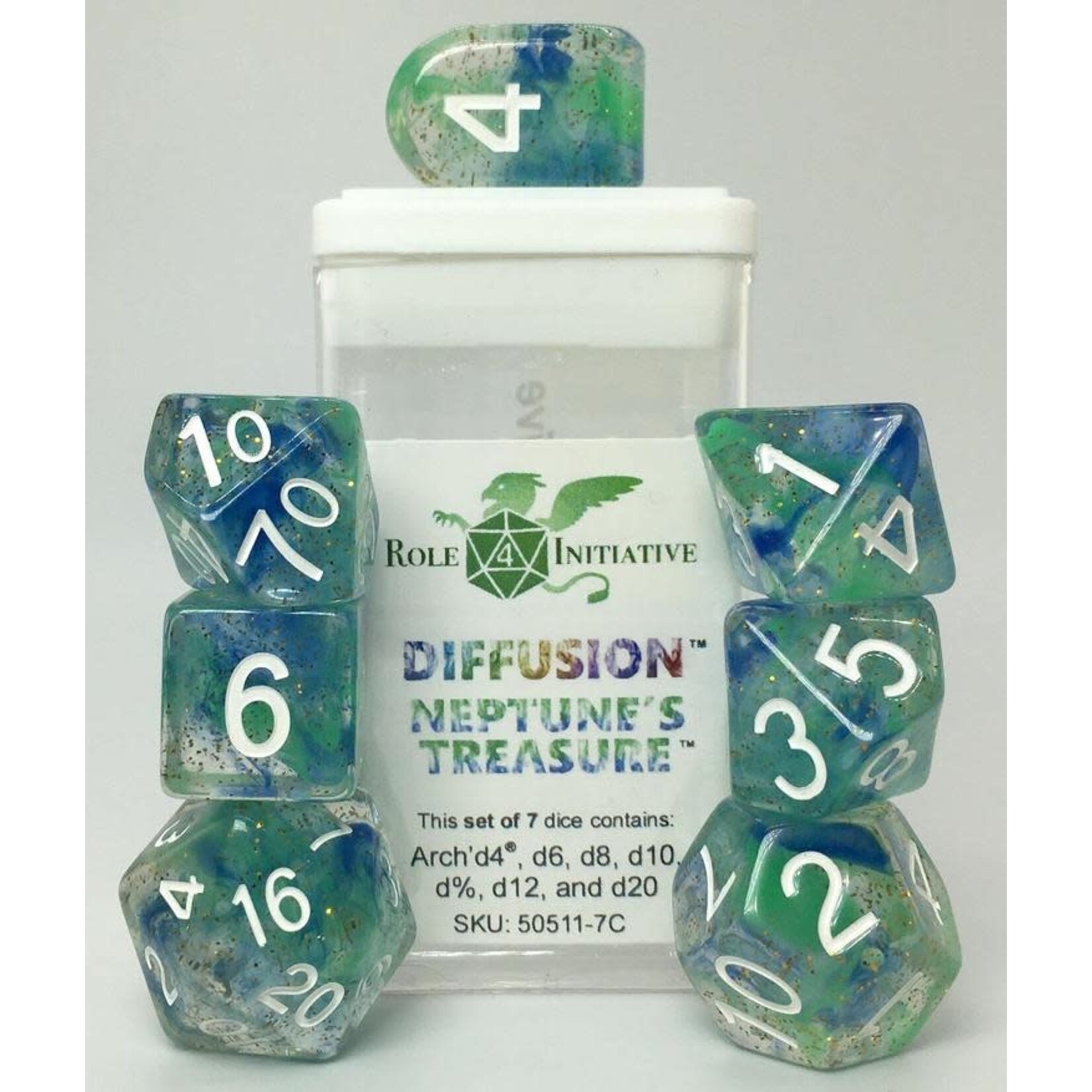Role 4 Initiative Neptune's Treasure: Set of 7 Polyhedral Diffusion Dice