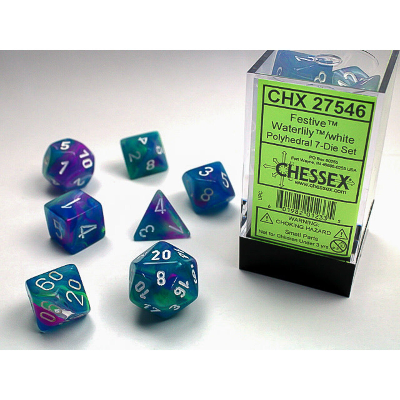 Festive Waterlilly/white - Ensemble de 7 dés polyhédriques - Chessex