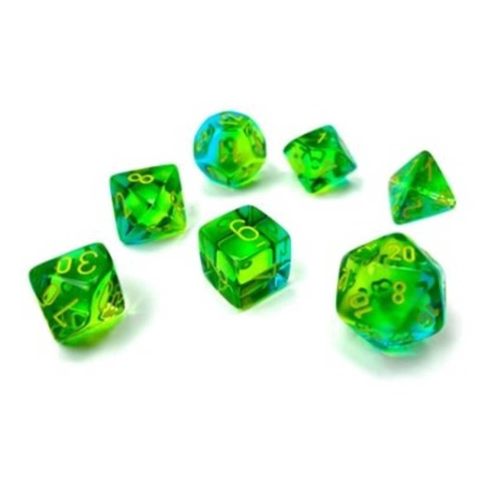 Translucent Green-Teal/Yellow - Ensemble de 7 dés polyhédriques Chessex Set of 7 Polyhedral Dice