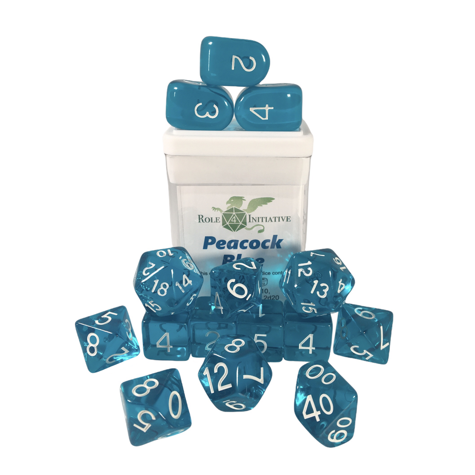 Role 4 Initiative Peacock Blue - Set of 15 Polyhedral Dice - Role 4 Initiative
