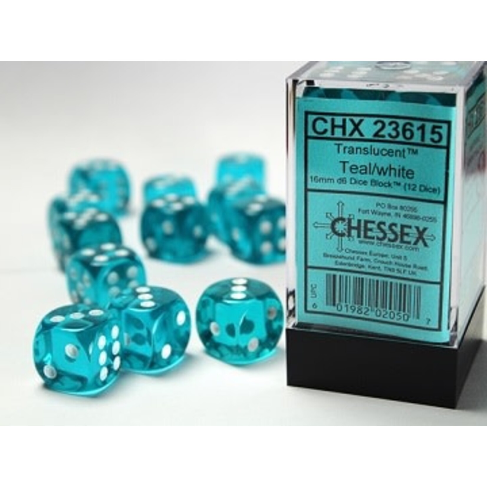 Translucent Teal/White - Ensemble de 12d6 de 16mm