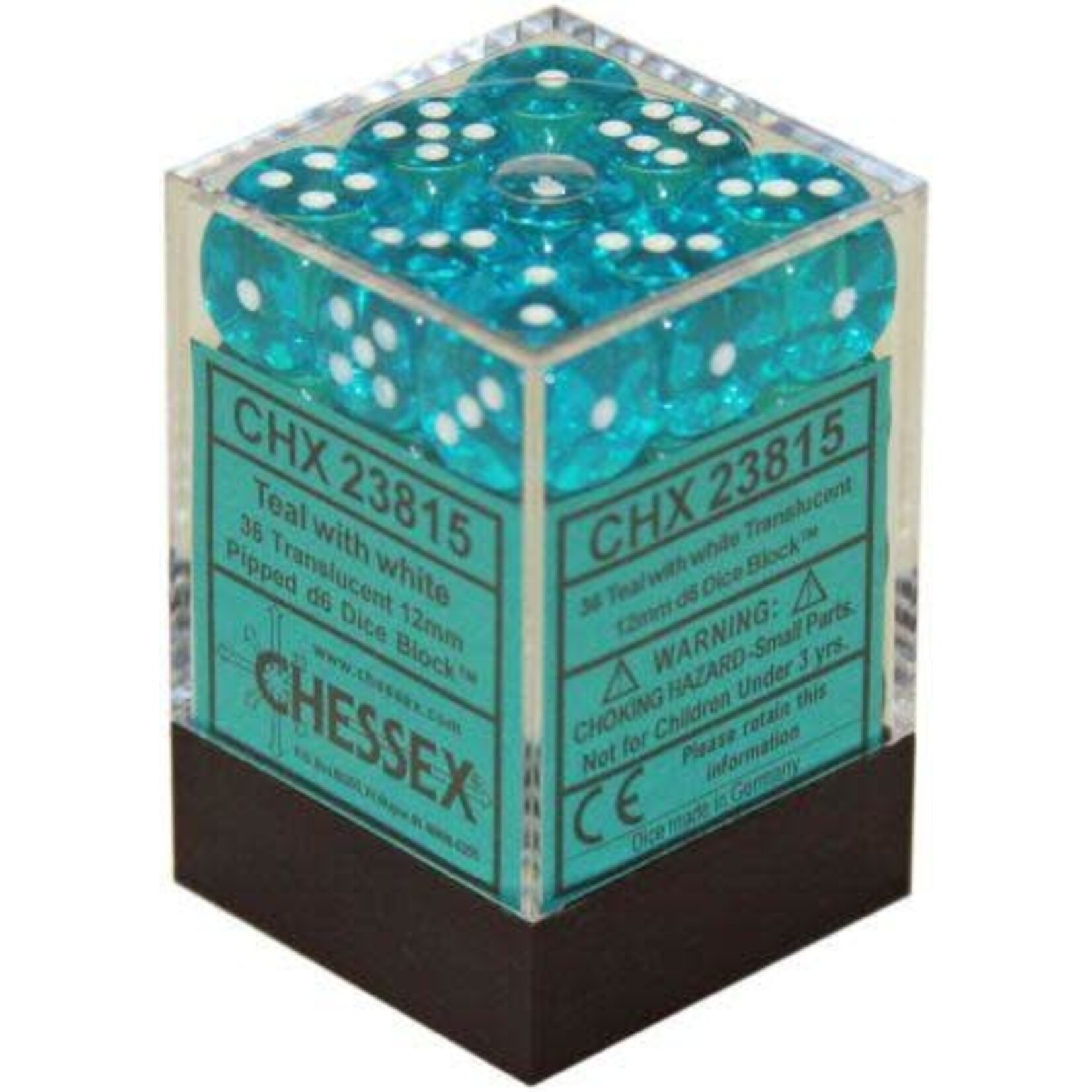 Translucent Teal/White - Ensemble de 36d6 12 mm de Chessex