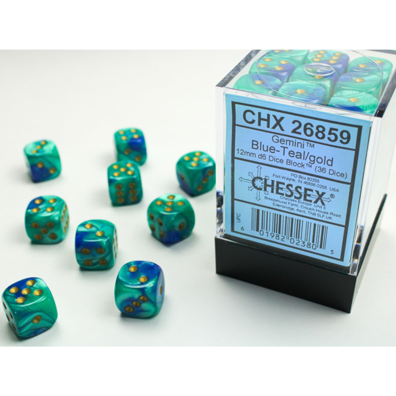 Gemini Blue-Teal/gold 36d6 12mm - Chessex