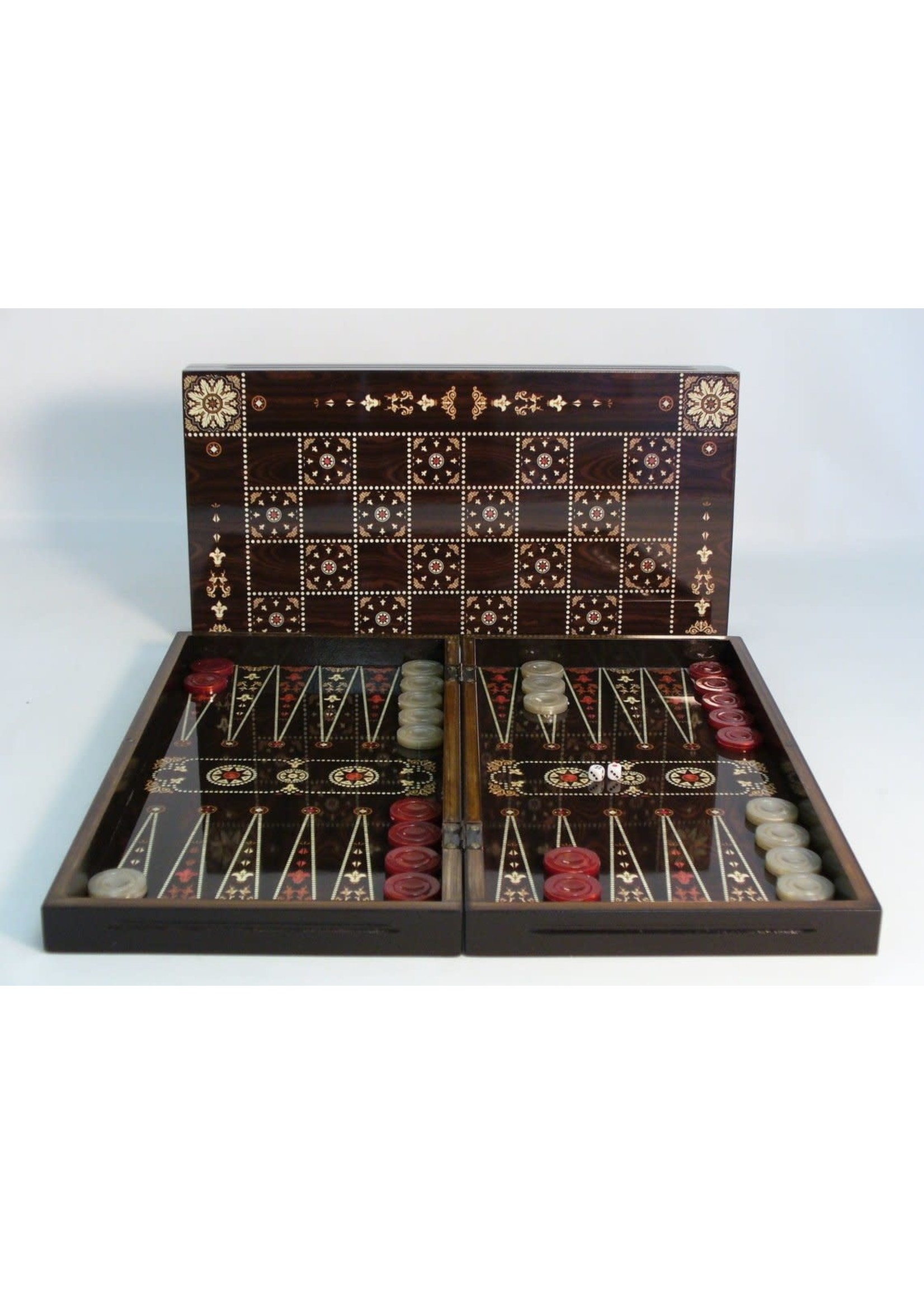 World Wise Backgammon - Flowered Decoupage with Chessboard Back, 19"