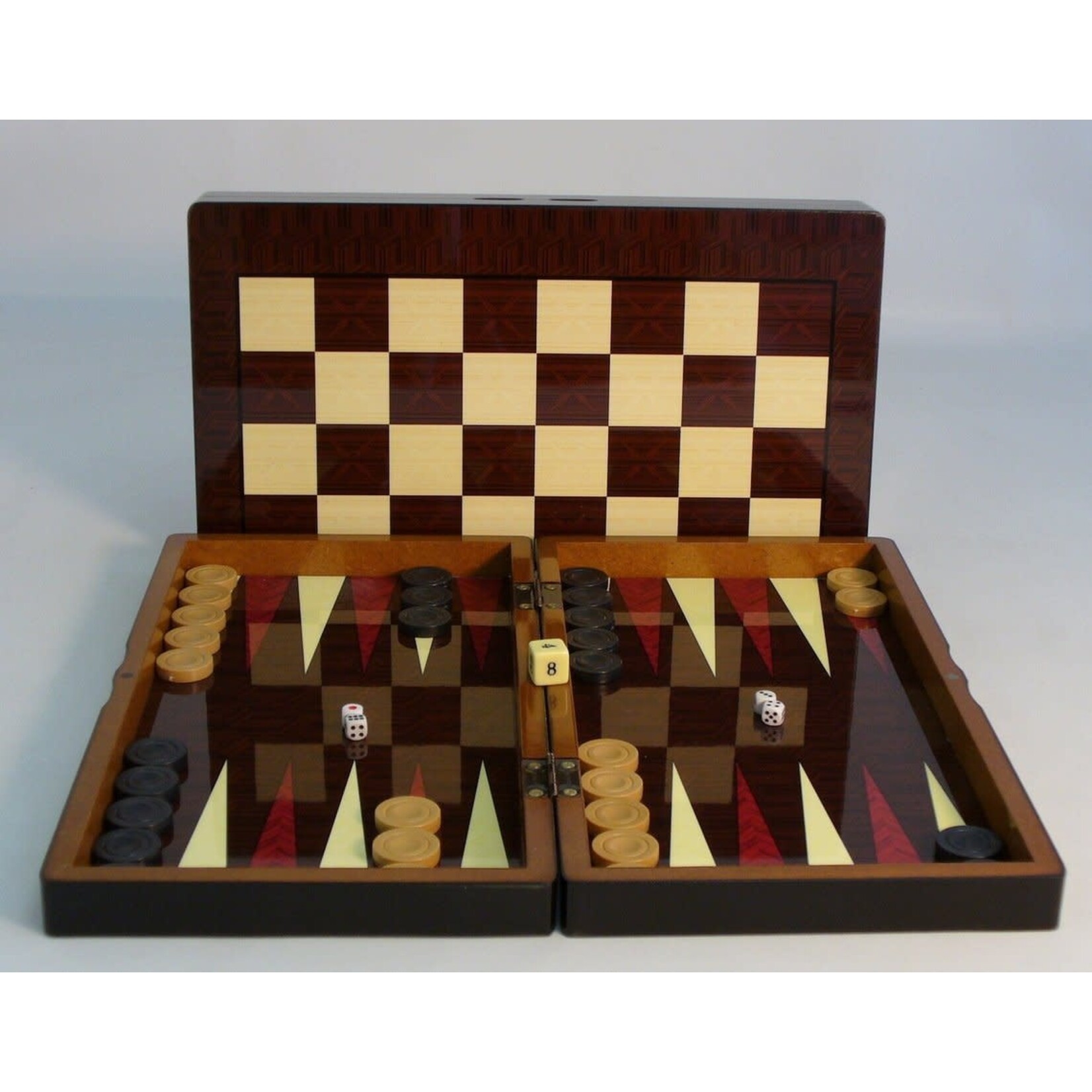 Backgammon - Woodgrain Decoupage with Chessboard, 15"