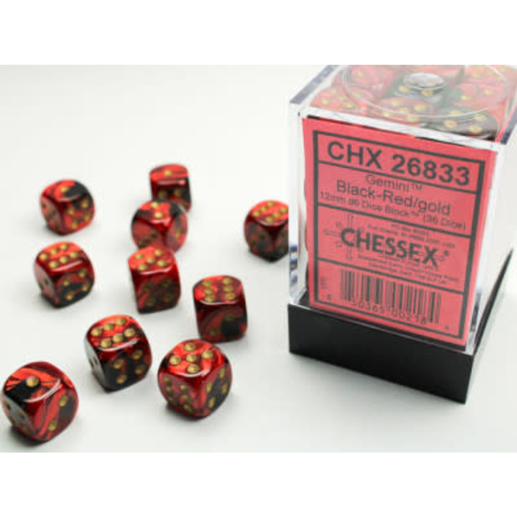 Gemini Black-Red/gold 36d6 12mm - Chessex