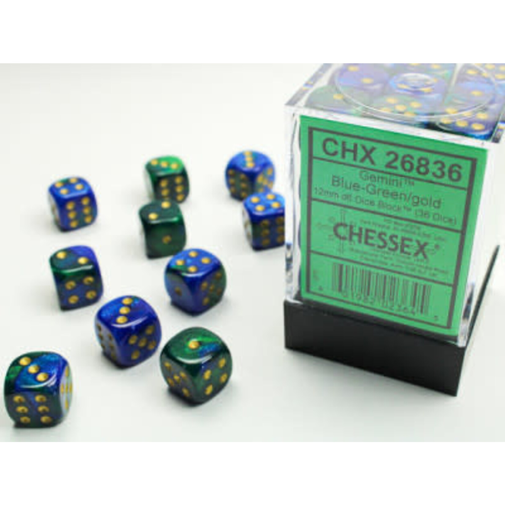 Gemini Blue-Green/gold 36d6 12mm - Chessex