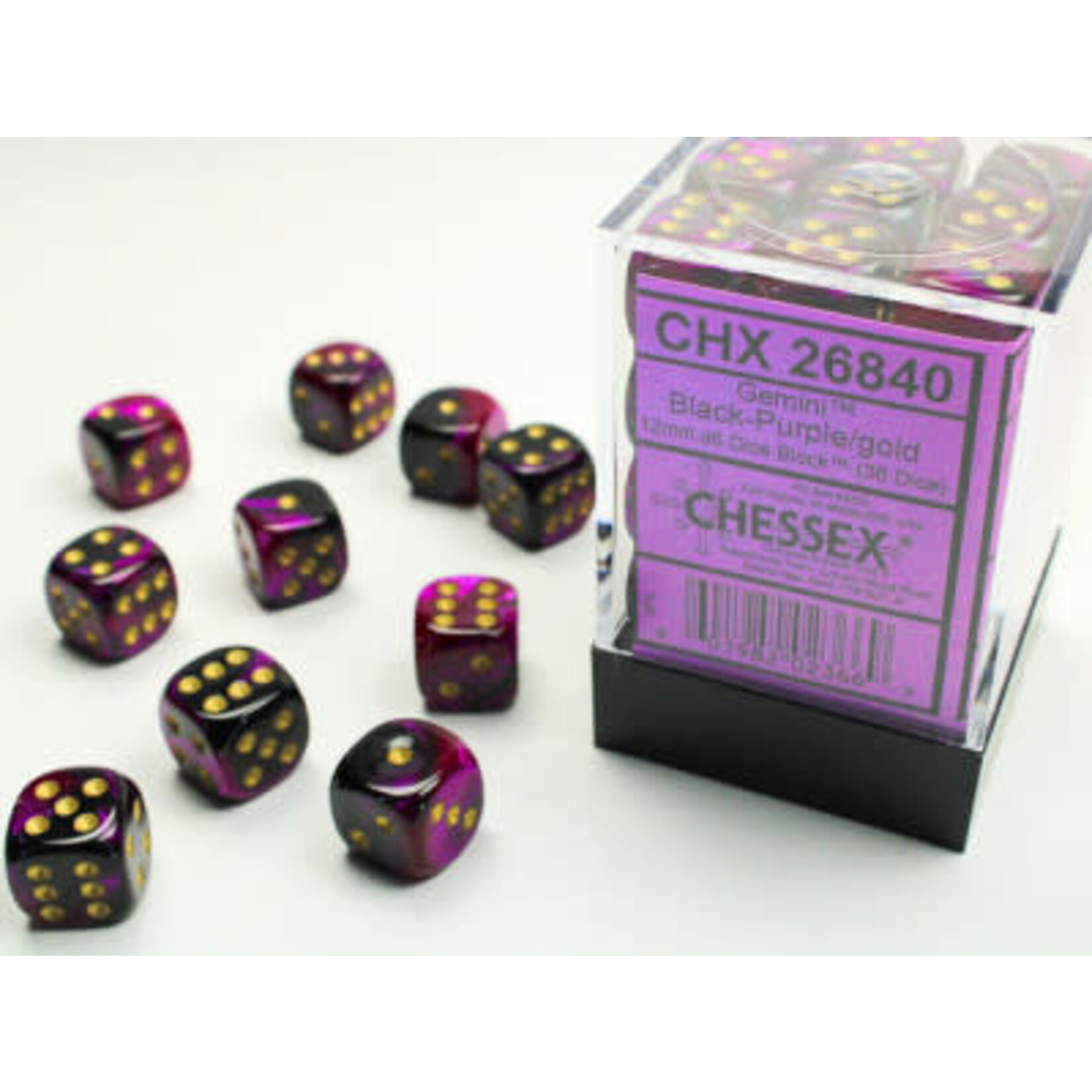 Gemini Black-Purple/gold 36d6 12mm - Chessex