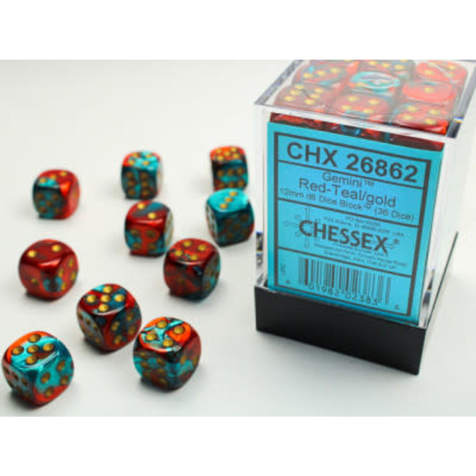 Gemini Red-Teal/gold 36d6 12mm - Chessex