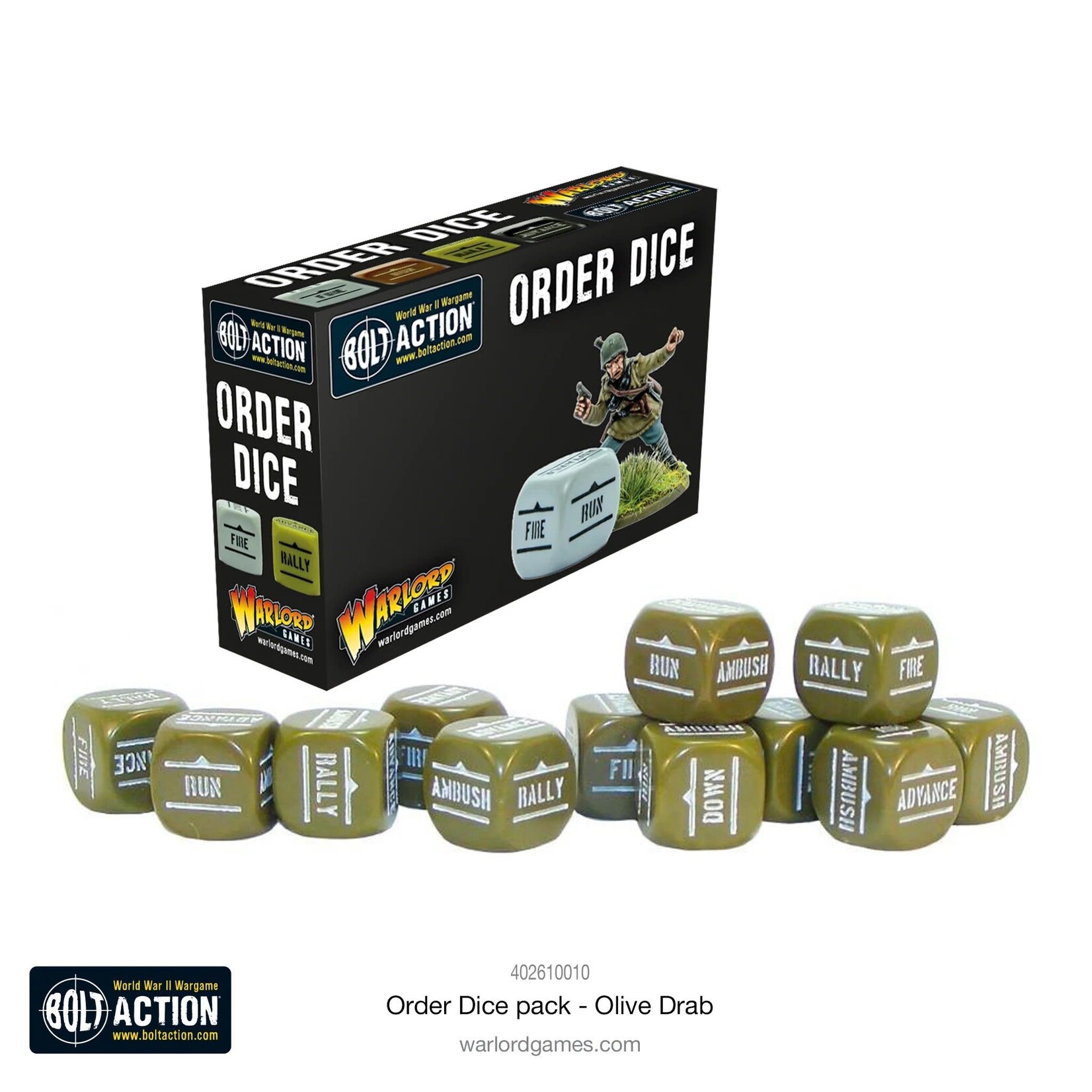 Warlord Games Order Dice (12) - Olive Drab - Bolt Action