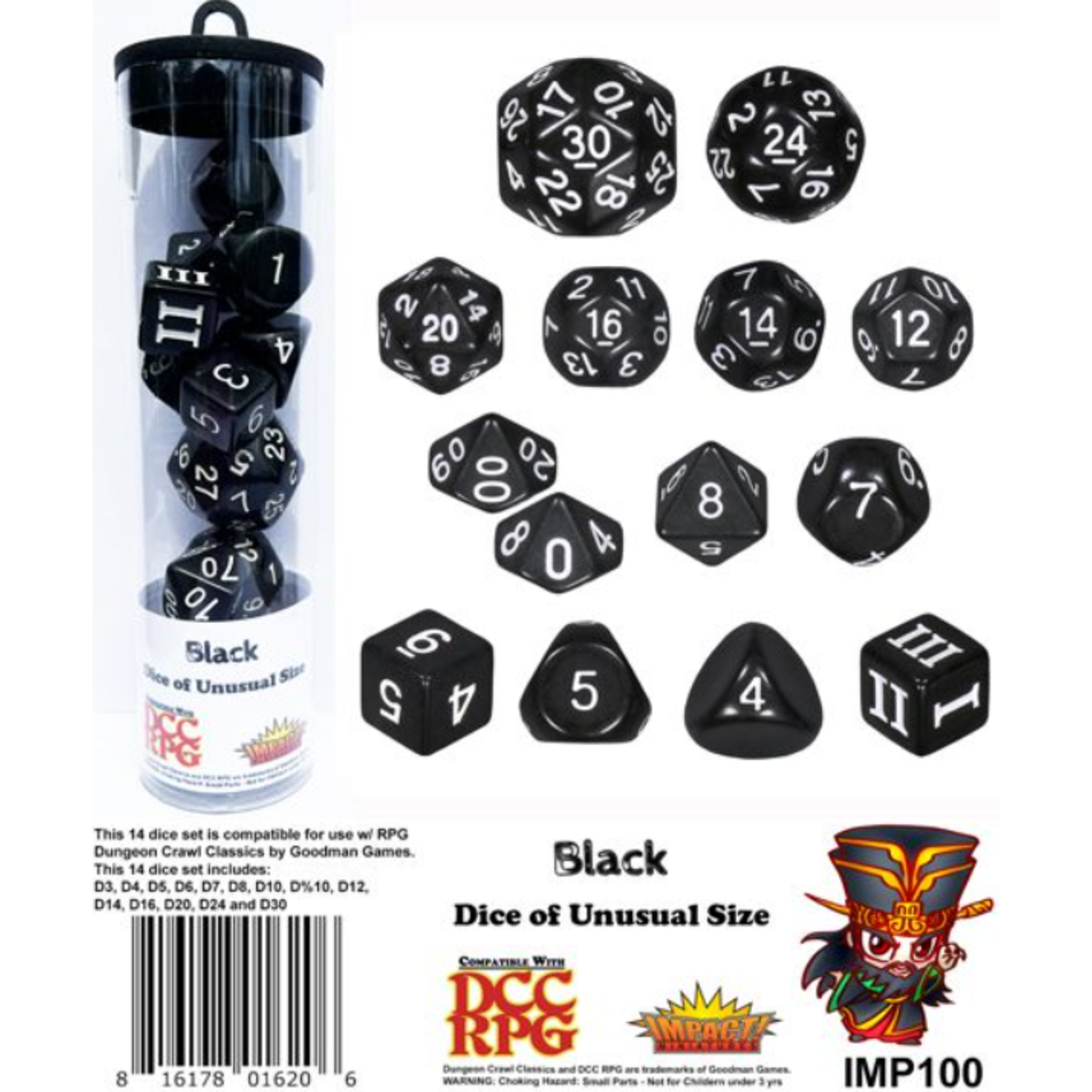 Impact Miniatures 14-Die Set Opaque Black for DCC RPG (Dungeon Crawl Classics)