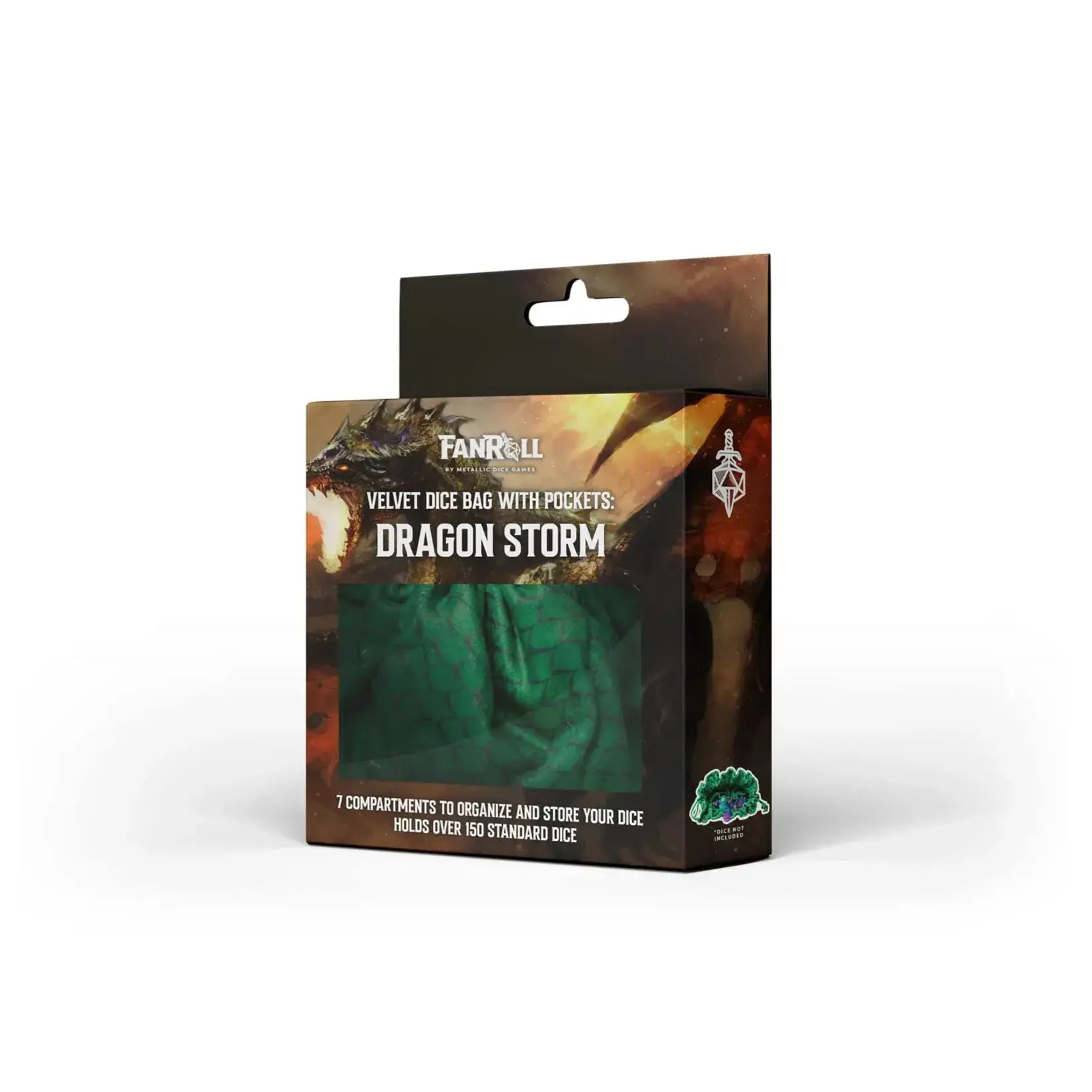 FanRoll Velvet Dice Bag with Pockets: Dragon Storm (Green) - FanRoll