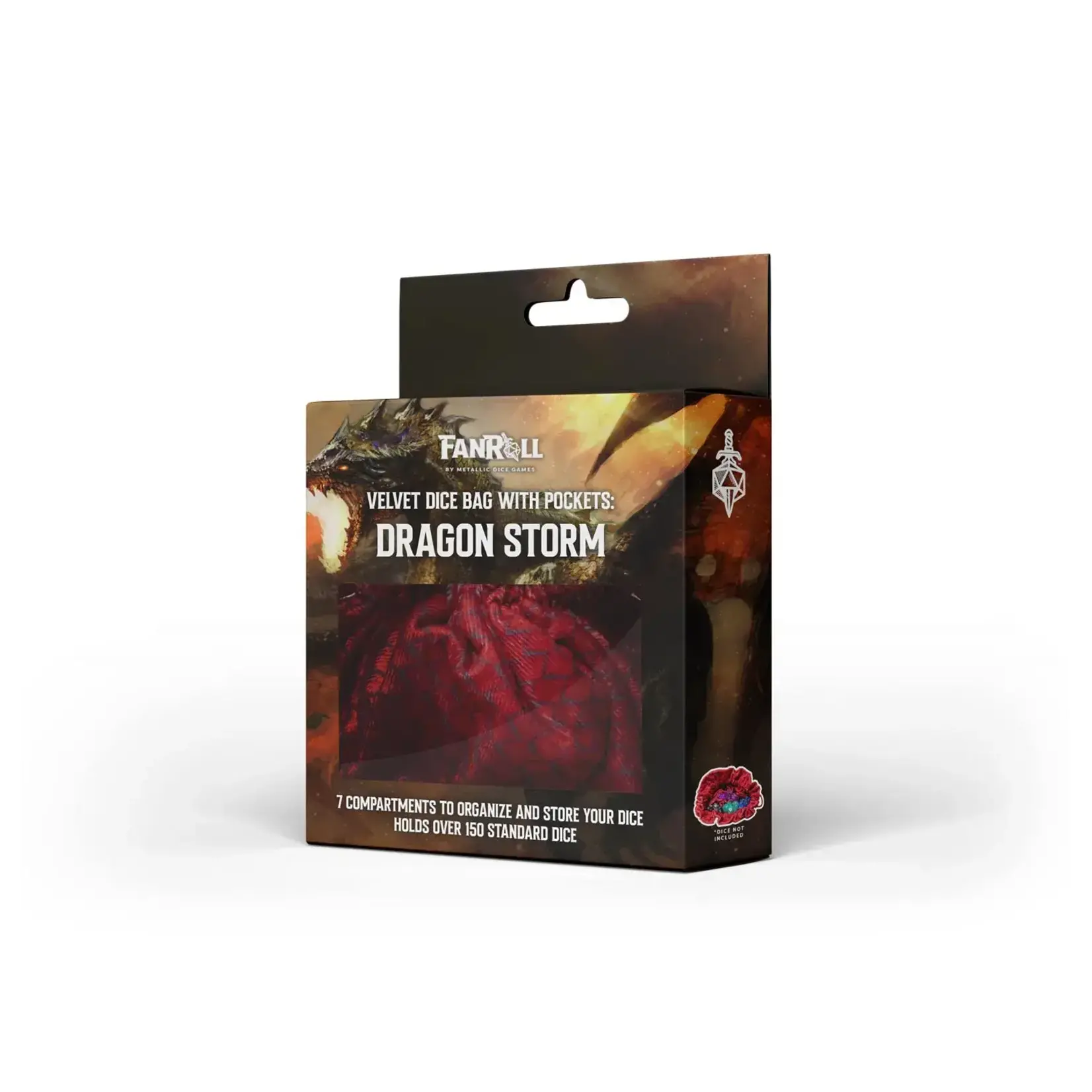 FanRoll Velvet Dice Bag with Pockets: Dragon Storm (Red) - FanRoll