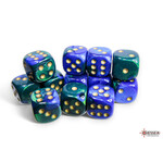 Gemini Blue-Green/gold 16mm d6 Dice Block (12 dice)