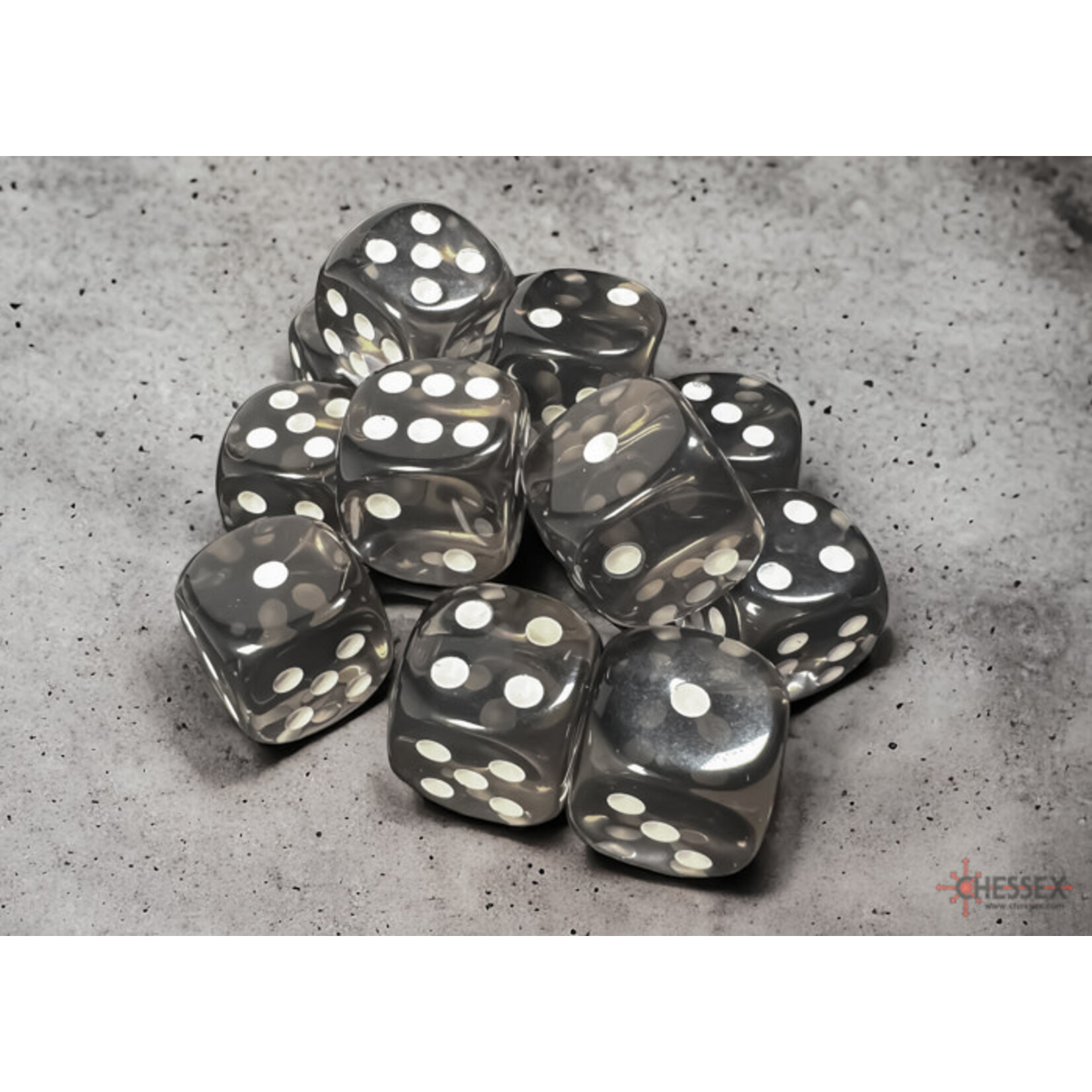 Translucent Smoke/white 16mm d6 Dice Block (12 dice)
