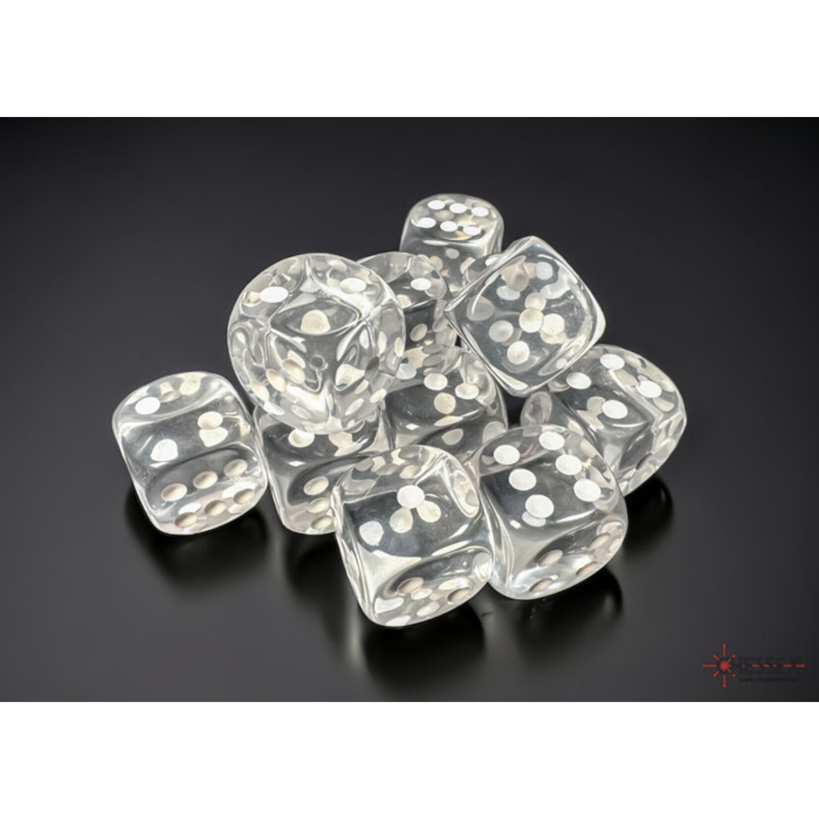 Translucent Clear/white 16mm d6 Dice Block (12 dice)