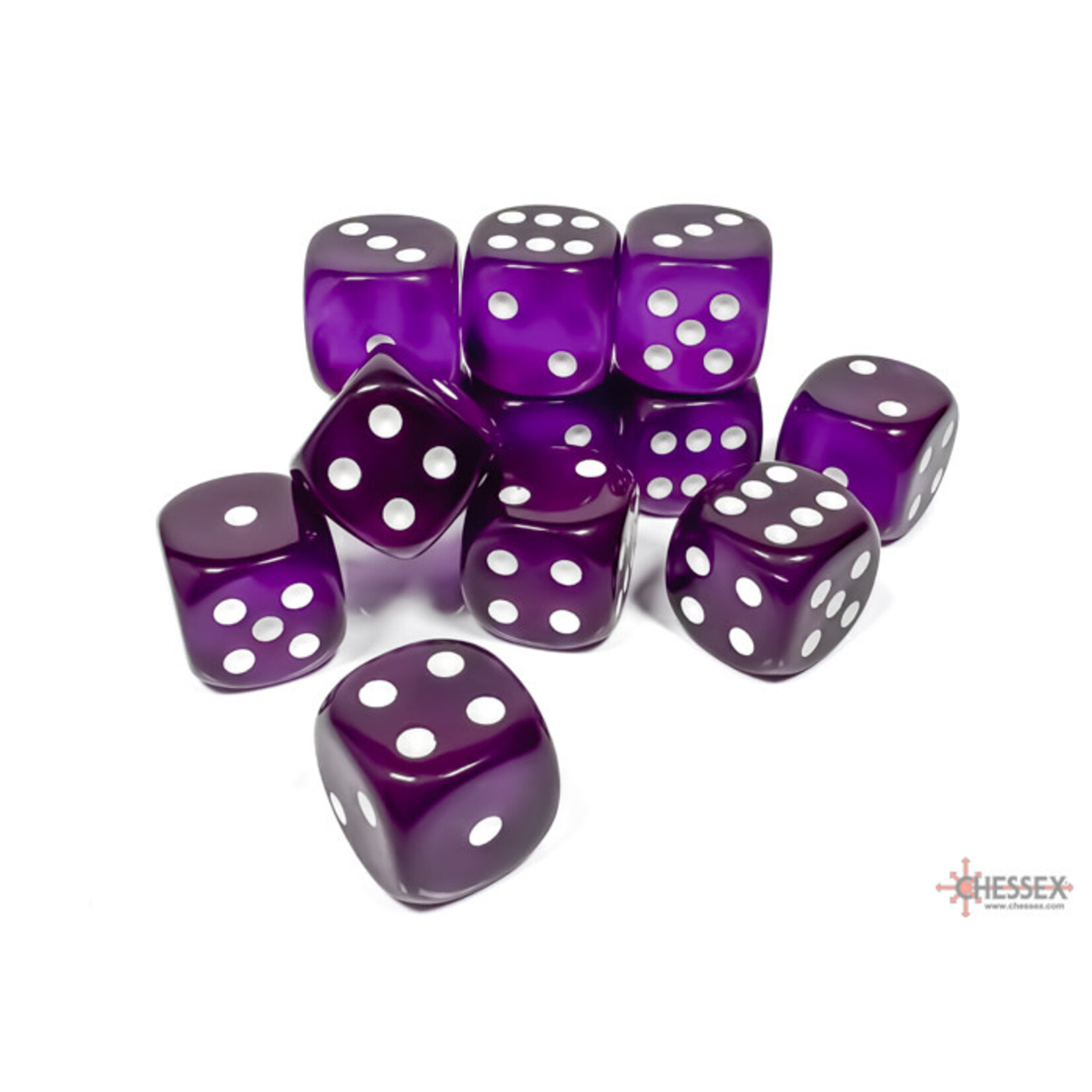 Translucent Purple/white 16mm d6 Dice Block (12 dice)