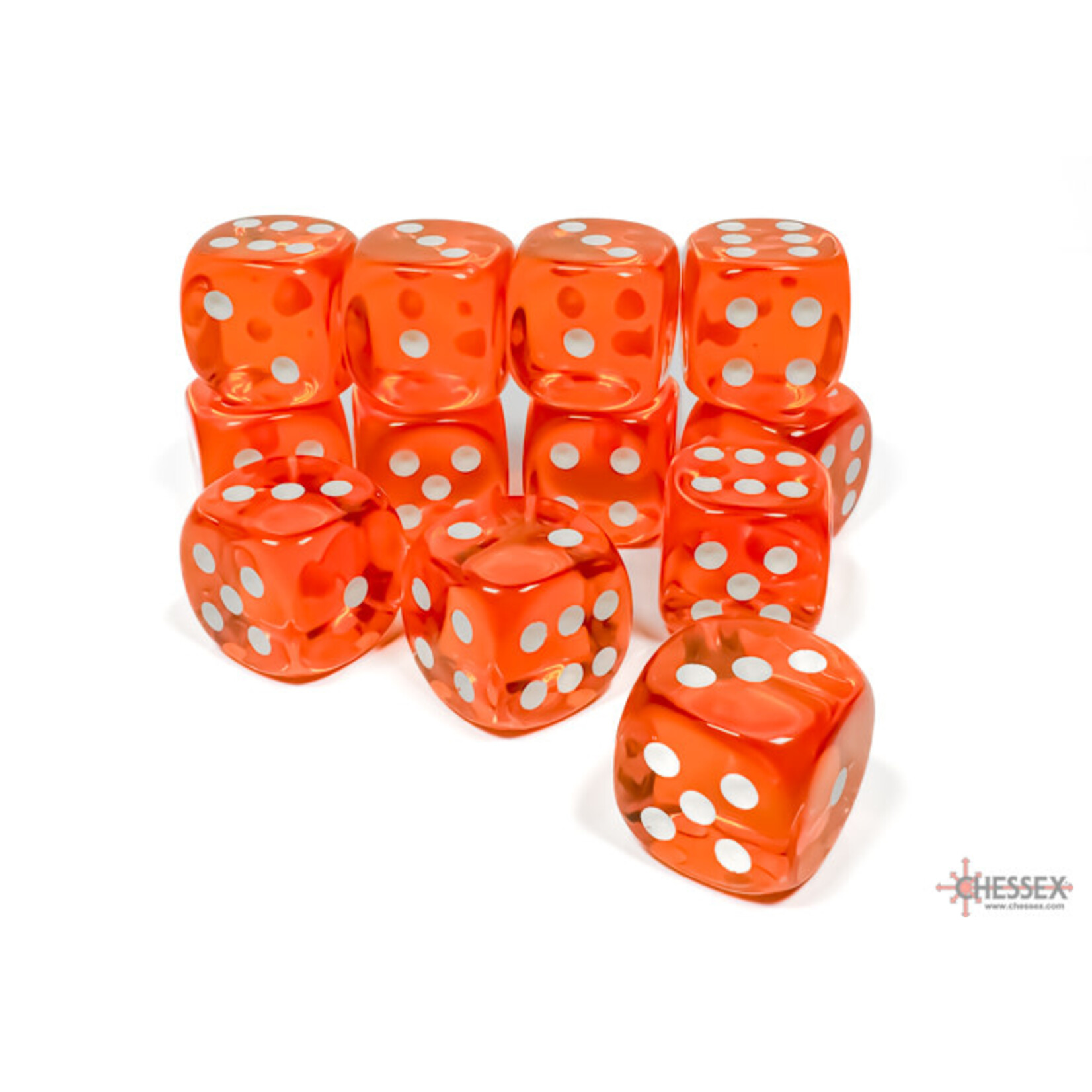 Translucent Orange/white 16mm d6 Dice Block (12 dice)