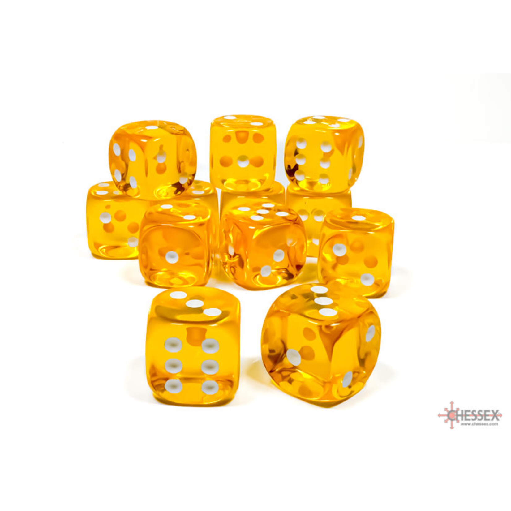 Translucent Yellow/white 16mm d6 Dice Block (12 dice)