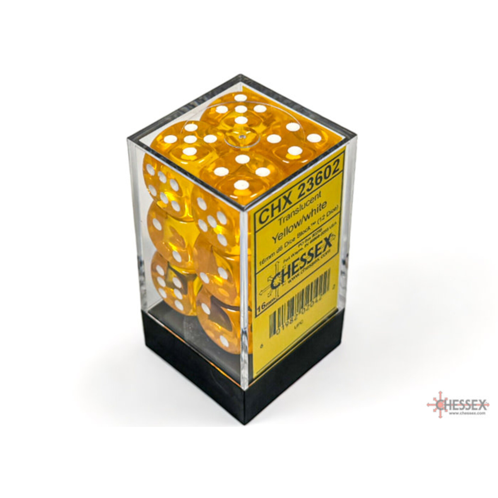 Translucent Yellow/white 16mm d6 Dice Block (12 dice)