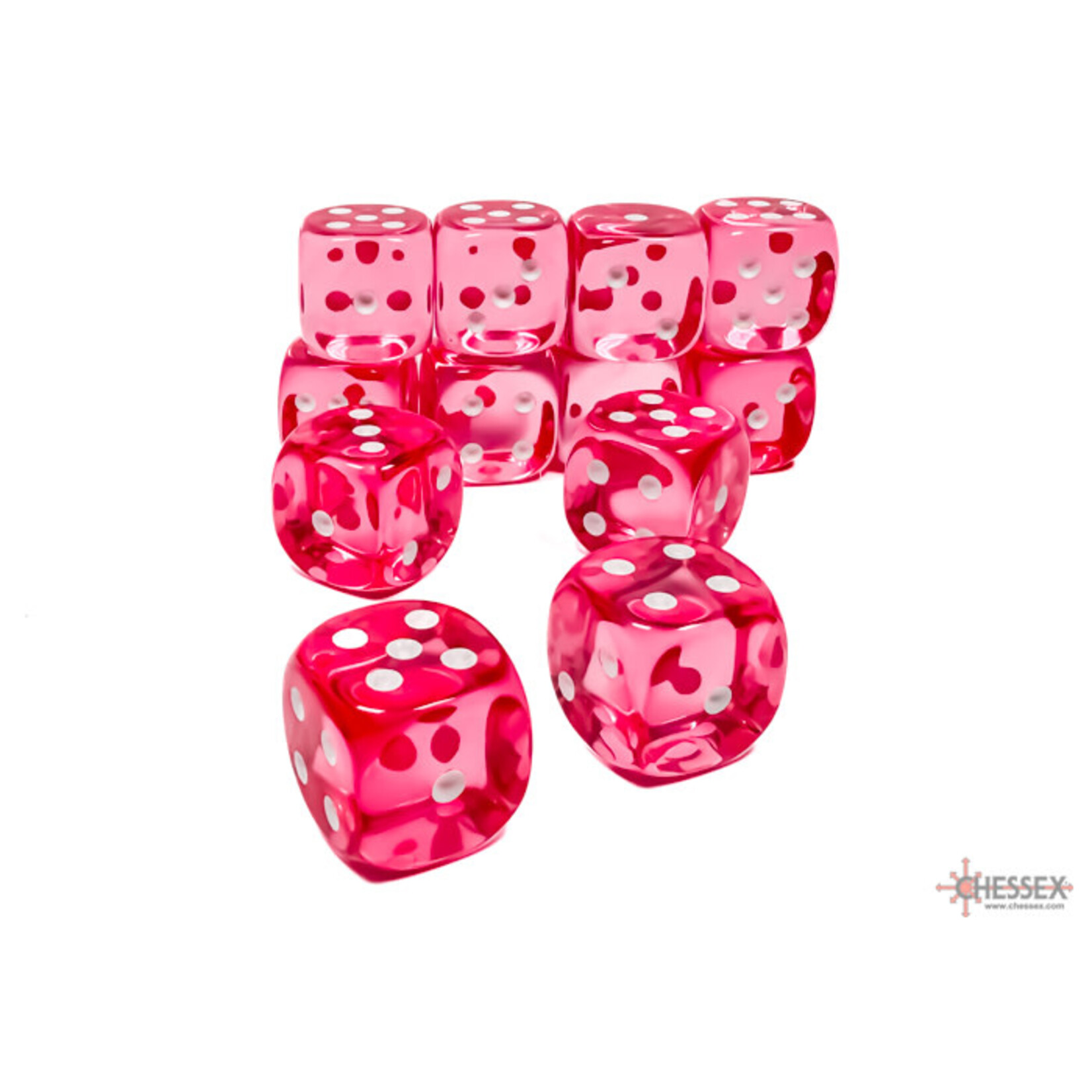 Translucent Pink/white 16mm d6 Dice Block (12 dice)