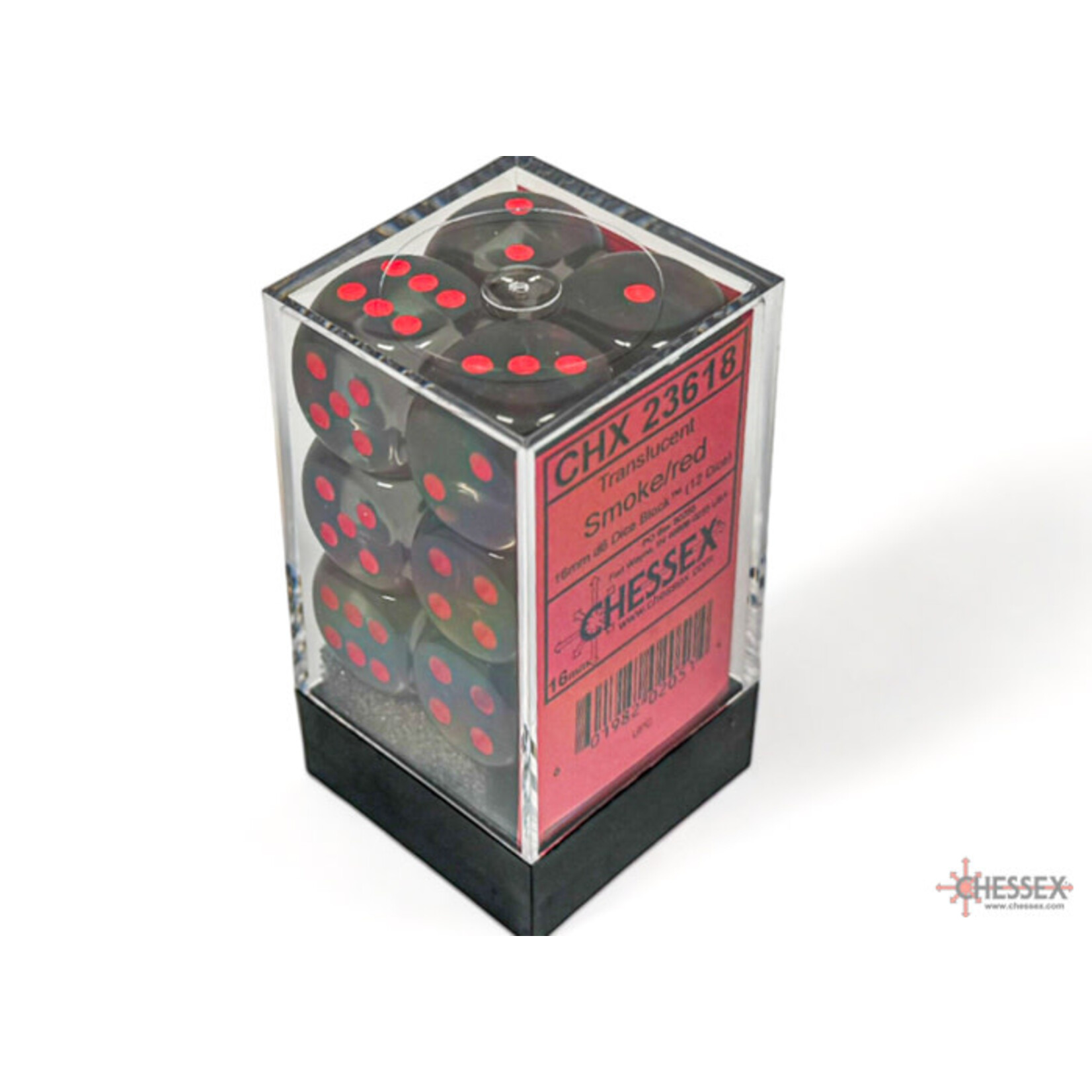 Translucent Smoke/red 16mm d6 Dice Block (12 dice)