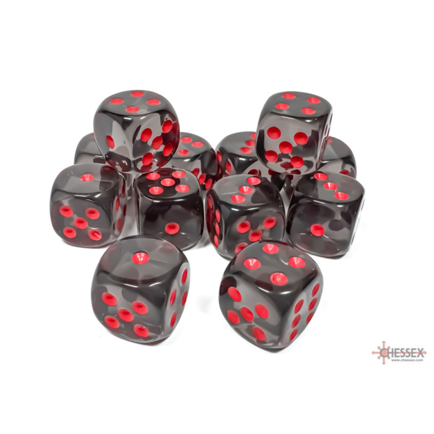 Translucent Smoke/red 16mm d6 Dice Block (12 dice)