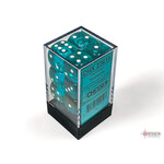 Translucent Teal/white 16mm d6 Dice Block (12 dice)