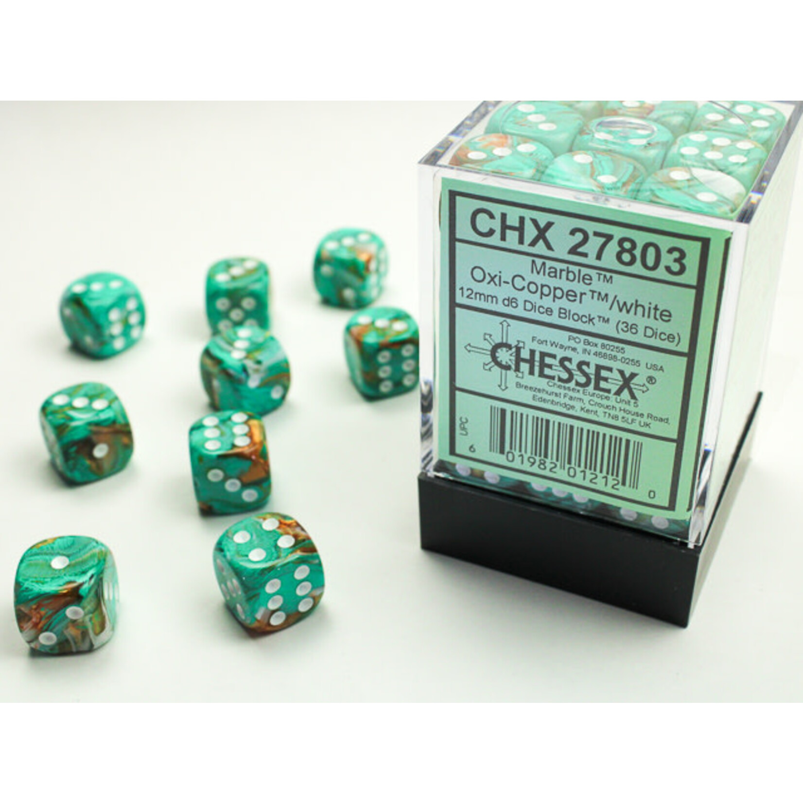 Marble Oxi-Copper/white 12mm d6 Dice Block (36 dice)