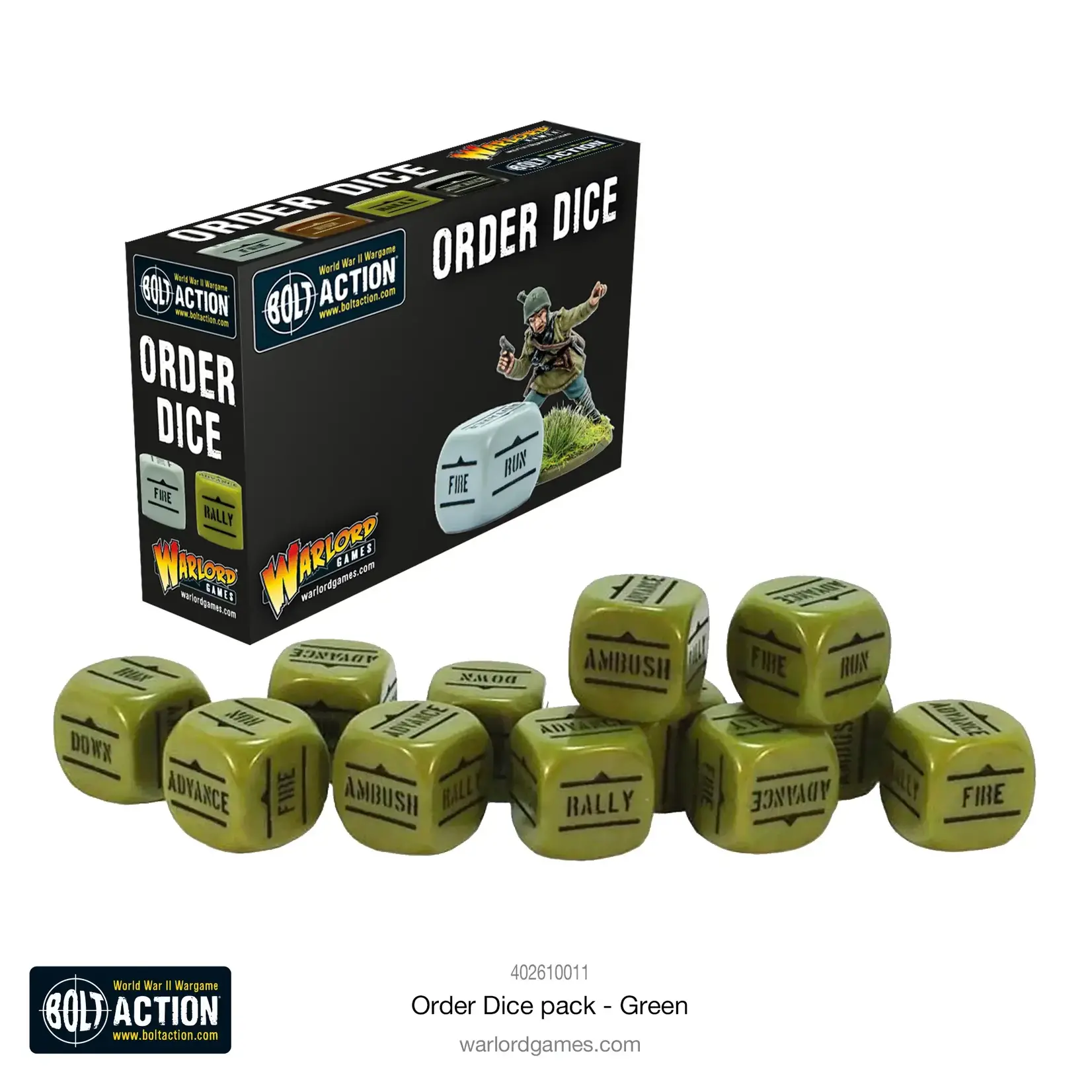 Warlord Games Order Dice (12) - Green - Bolt Action