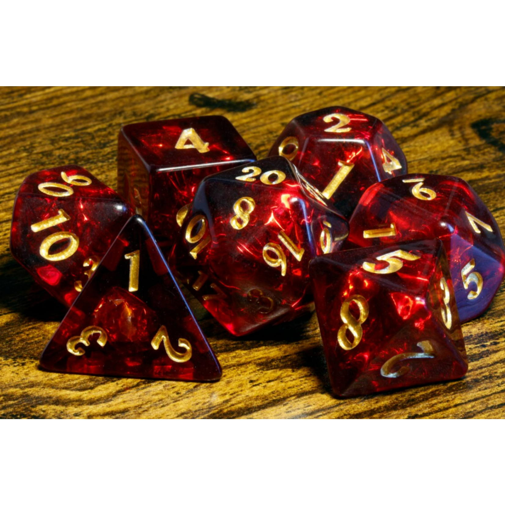 Opale cerise - Ensemble de dés polyhédriques par La Voûte du magicien