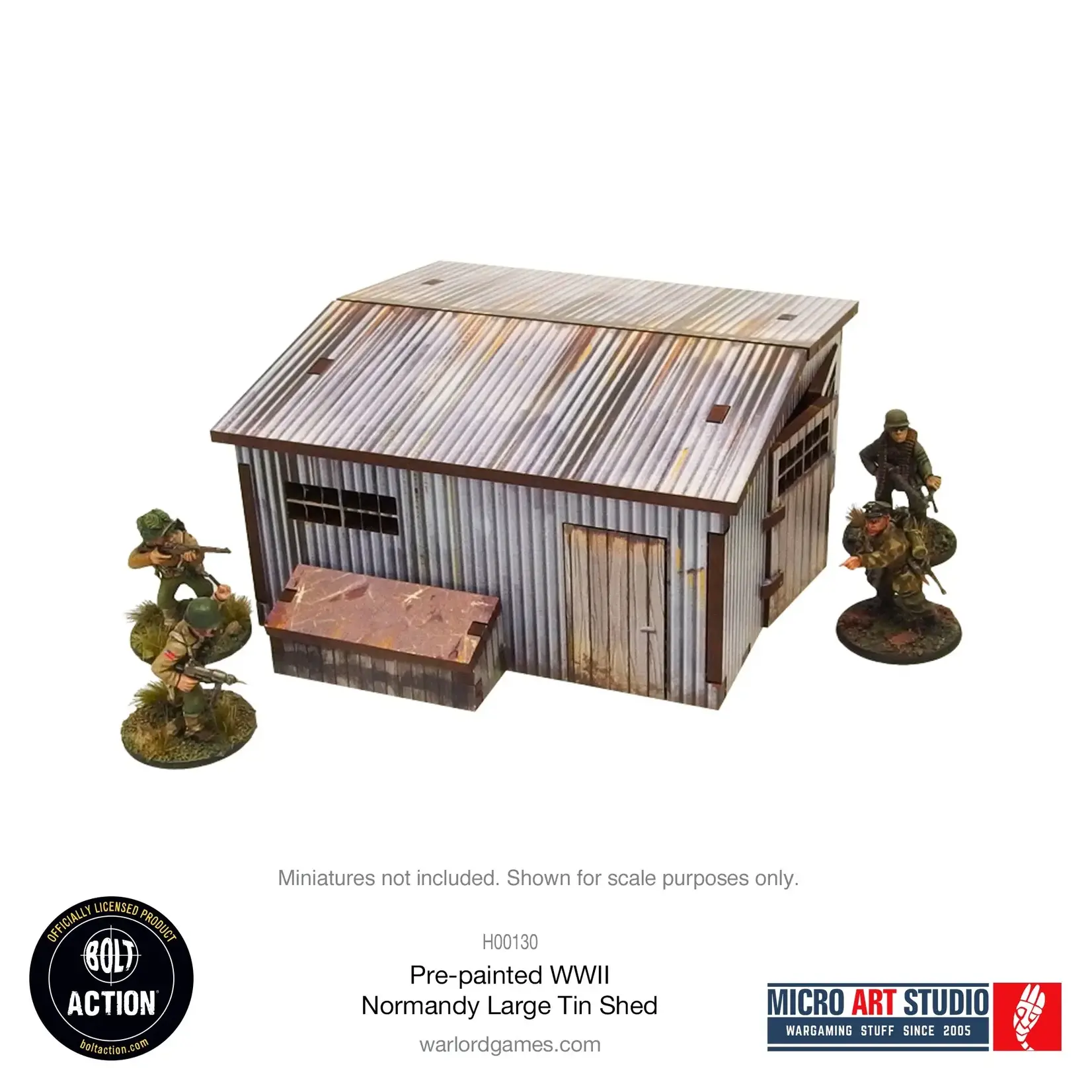 Micro Art Studio Hangar en tôle de Normandie de la Seconde Guerre mondiale, décor prépeint - Bolt Action