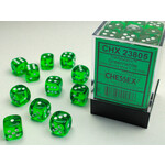 Bloc de d6 translucides Vert/blanc 12mm (36 dés) - Chessex