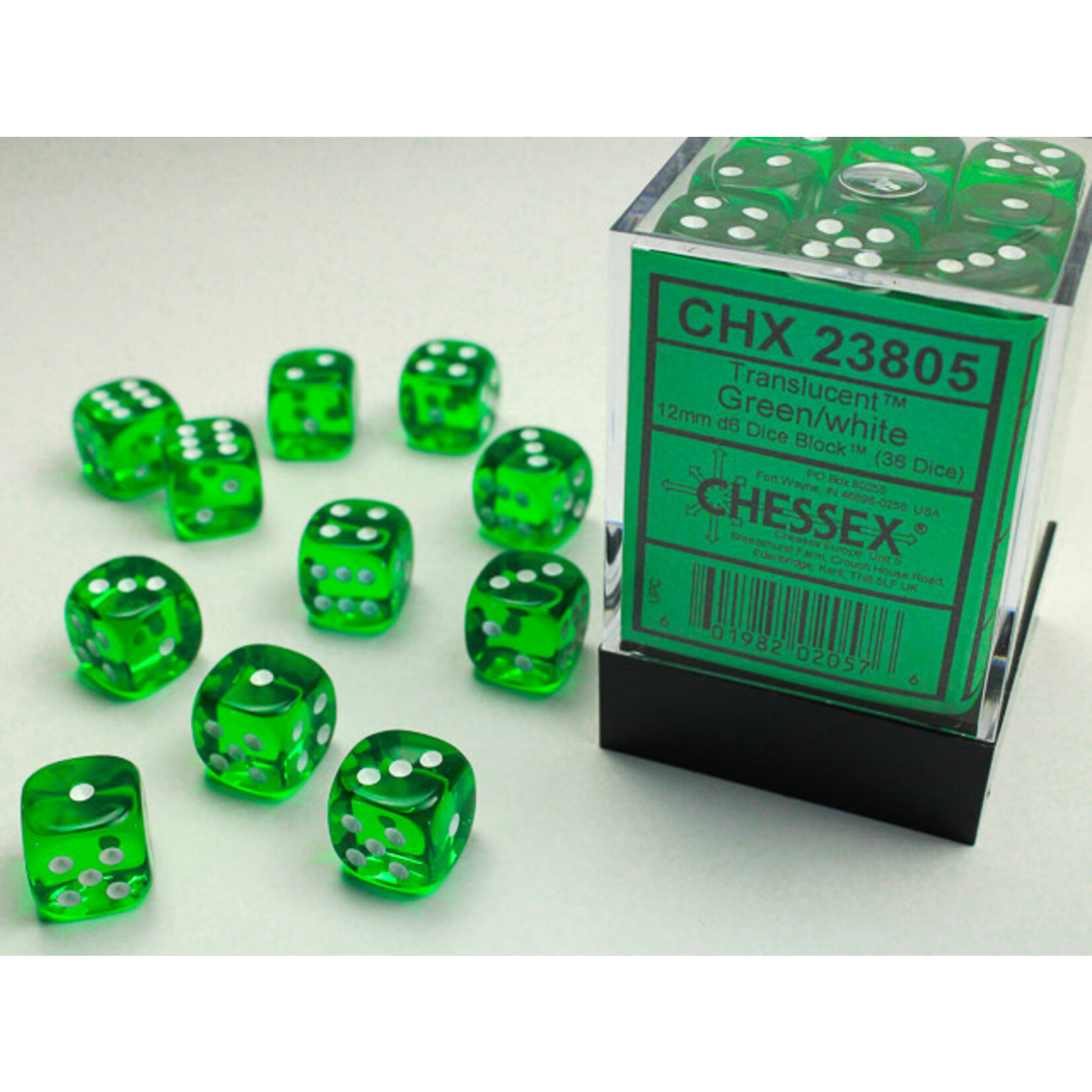 Bloc de d6 translucides Vert/blanc 12mm (36 dés) - Chessex