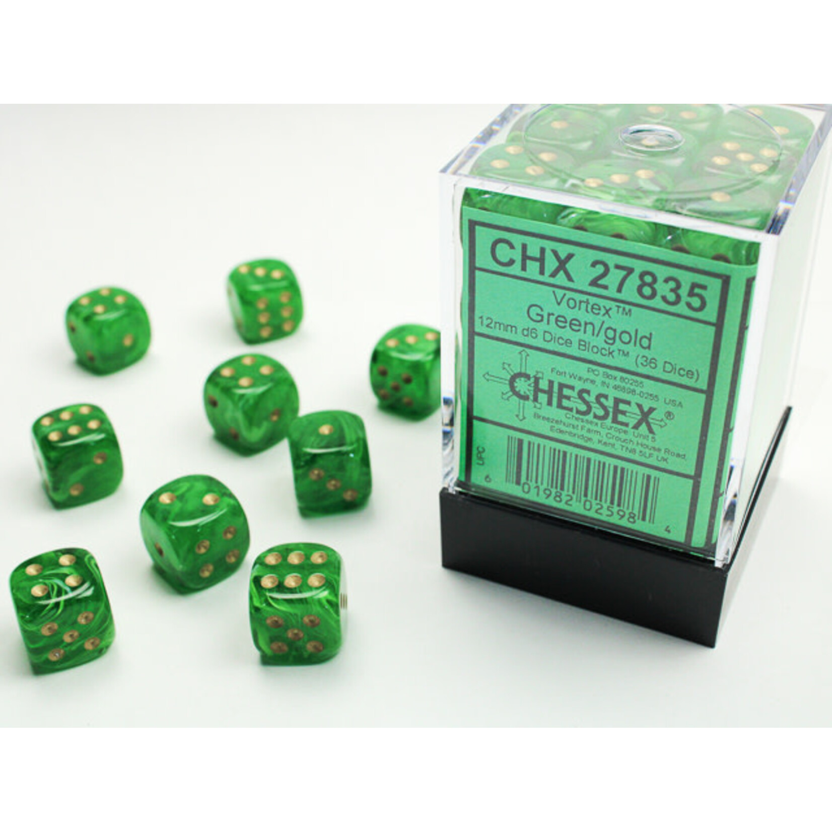 Vortex Green/gold 36d6 12mm Dice Block