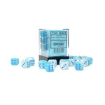 Gemini Pearl Turquoise-White/blue Luminary 12mm d6 Dice Block (36 dice)